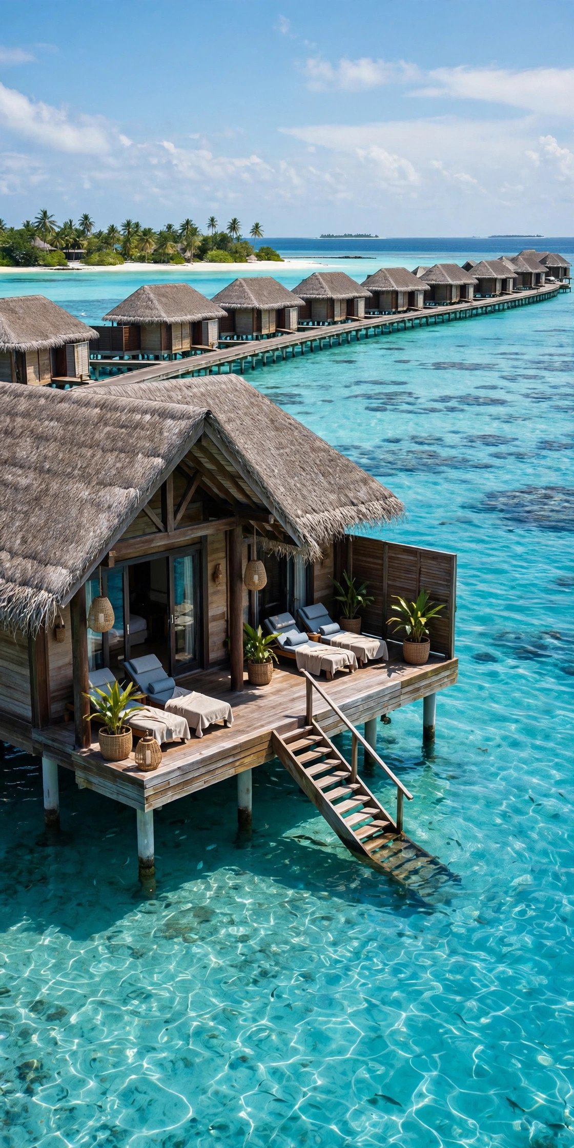 Overwater villa in the Maldives with turquoise lagoon