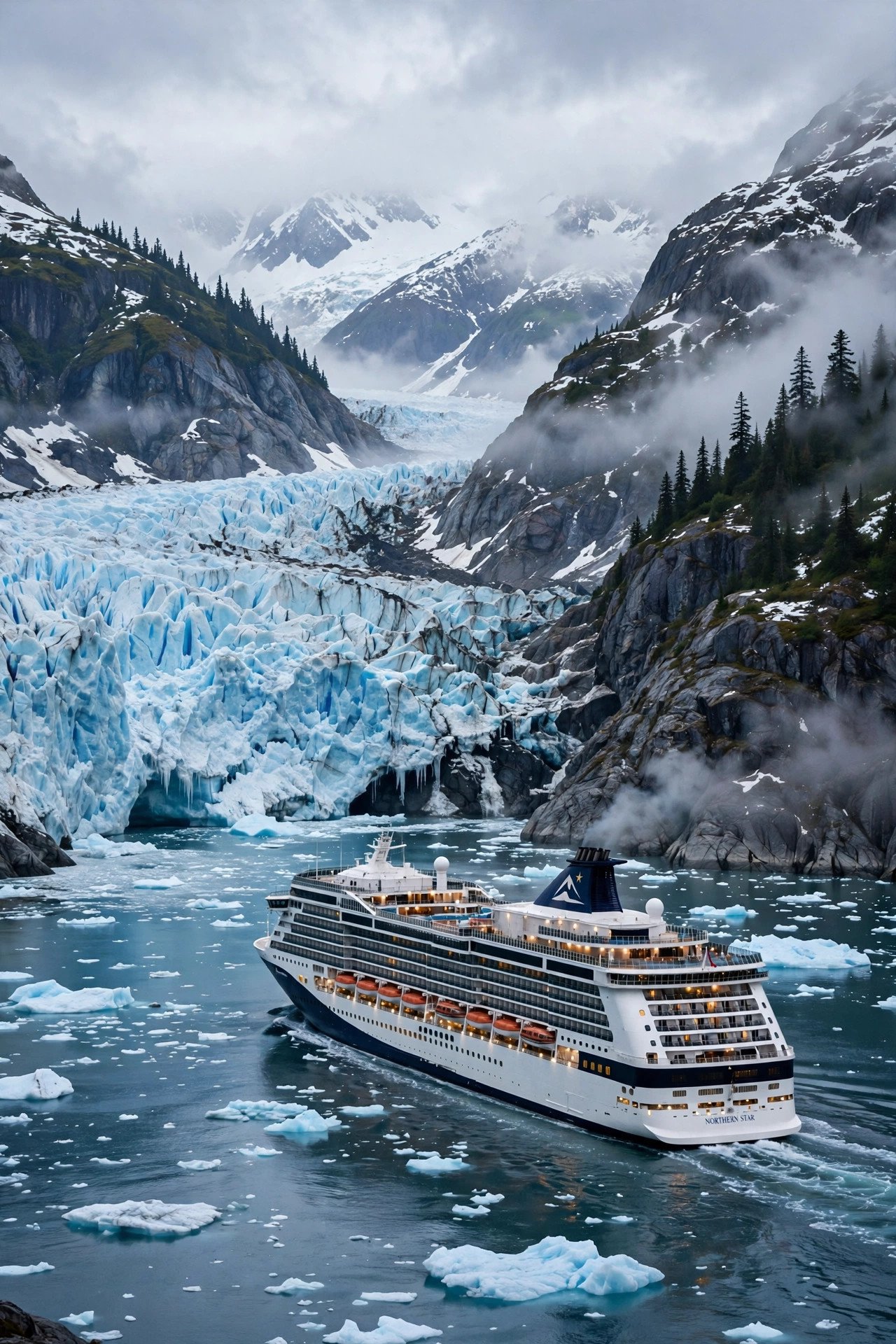 Cruise ship passing Alaska glaciers