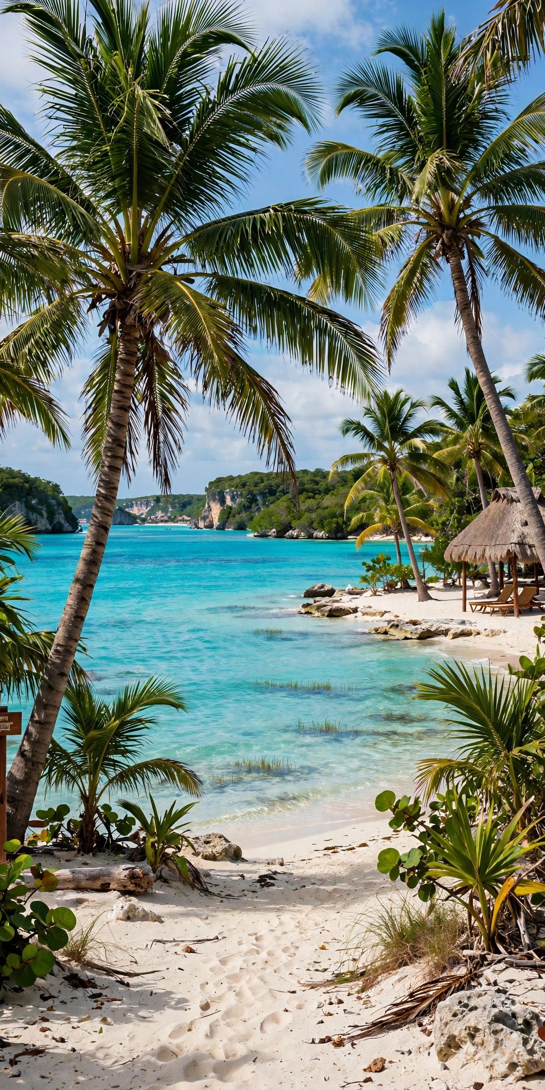 Palm trees and turquoise water in Riviera Maya Mexico