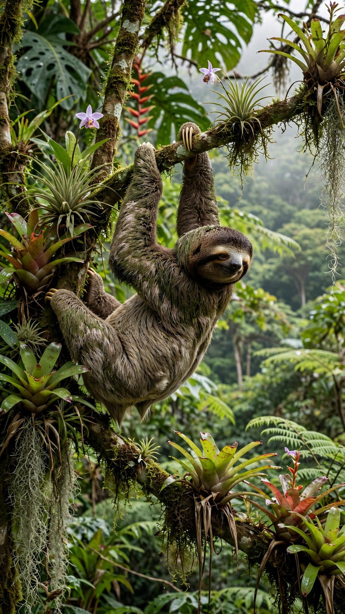 Sloth in Costa Rica rainforest canopy