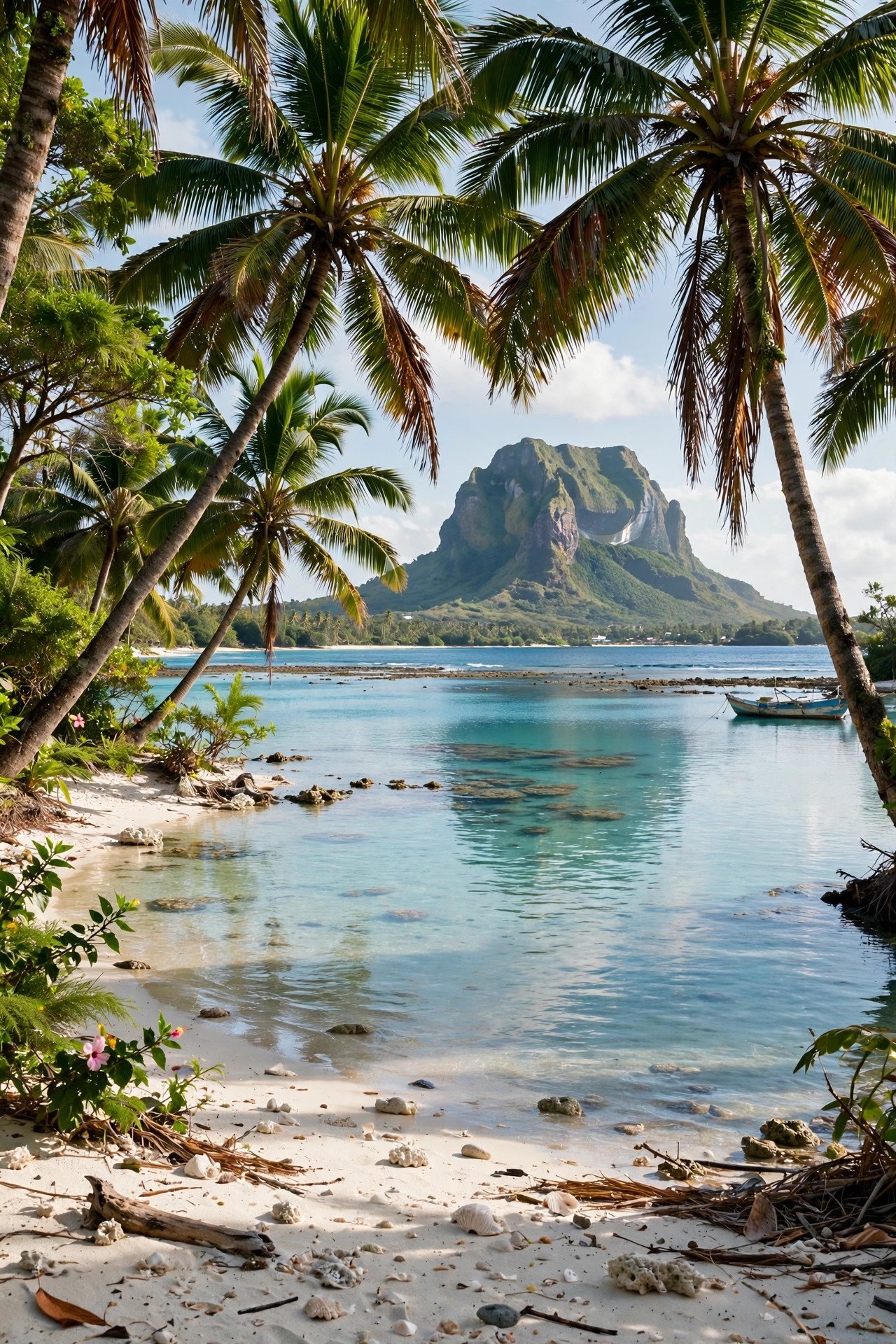 Mauritius beach with palm trees and lagoon