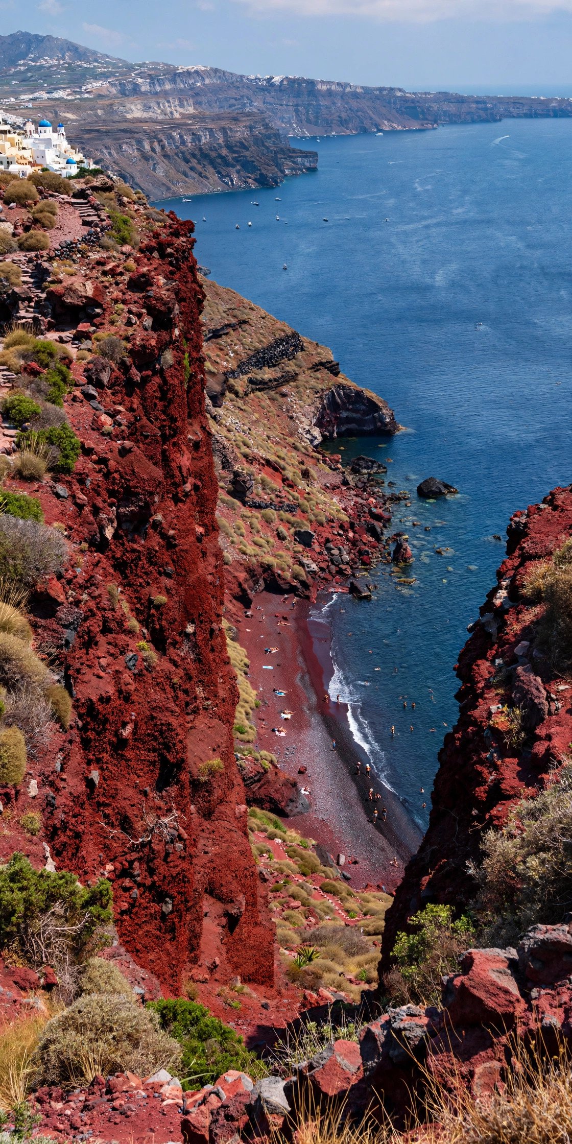 Red Beach and caldera views in Santorini
