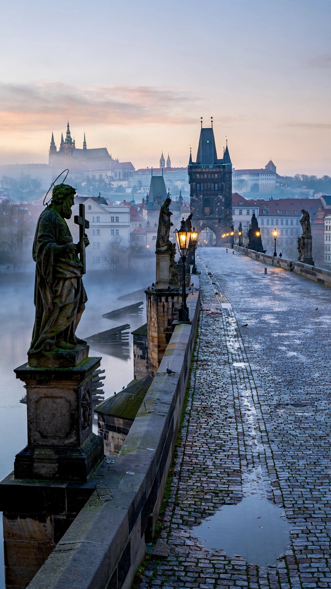 Charles Bridge in Prague at dawn