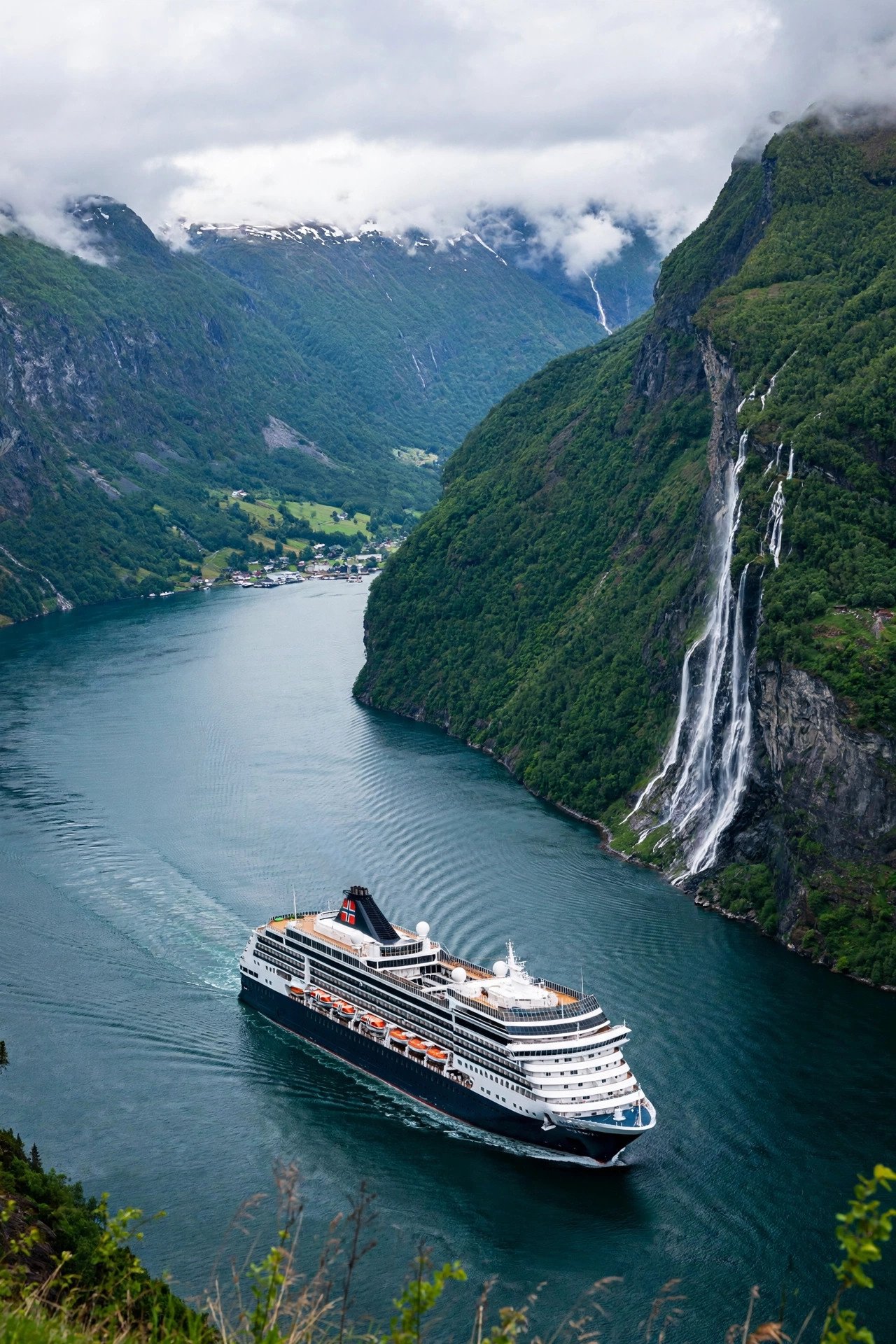 Geirangerfjord with cruise ship Norway