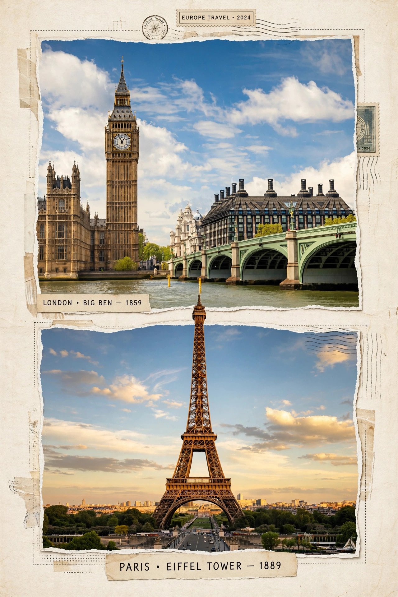 Big Ben and Eiffel Tower collage