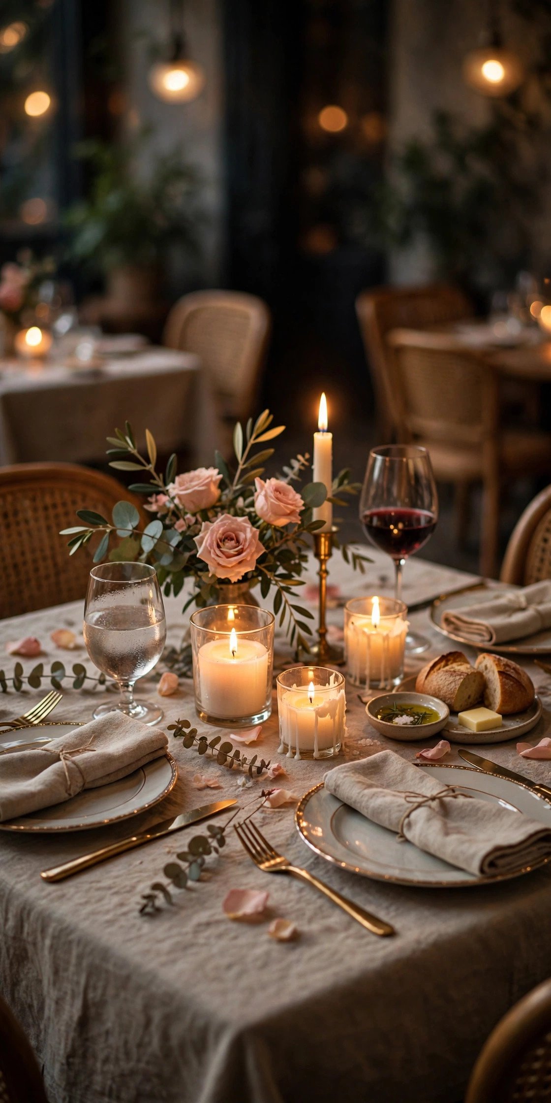Romantic candlelit restaurant table