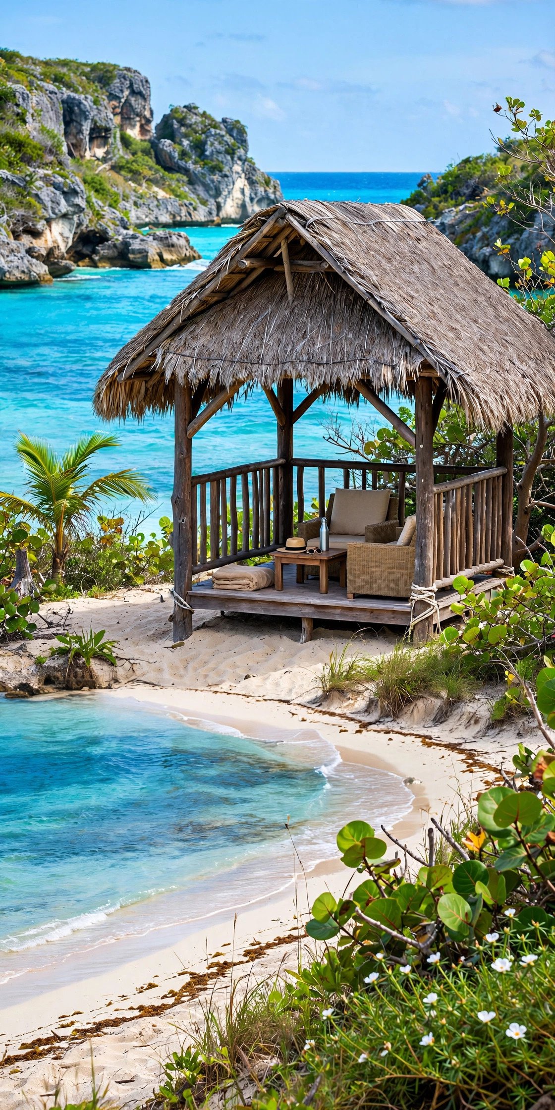 Secluded beach pavilion in Turks and Caicos