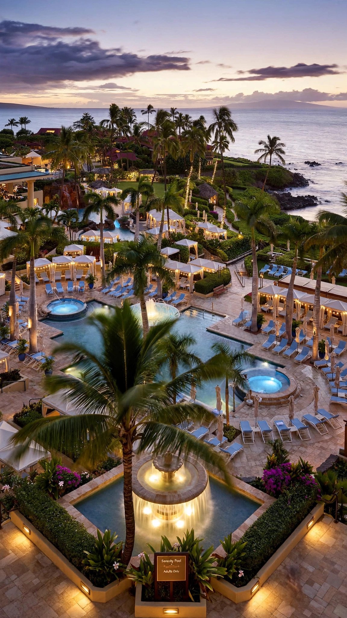 Four Seasons Maui resort pools at dusk