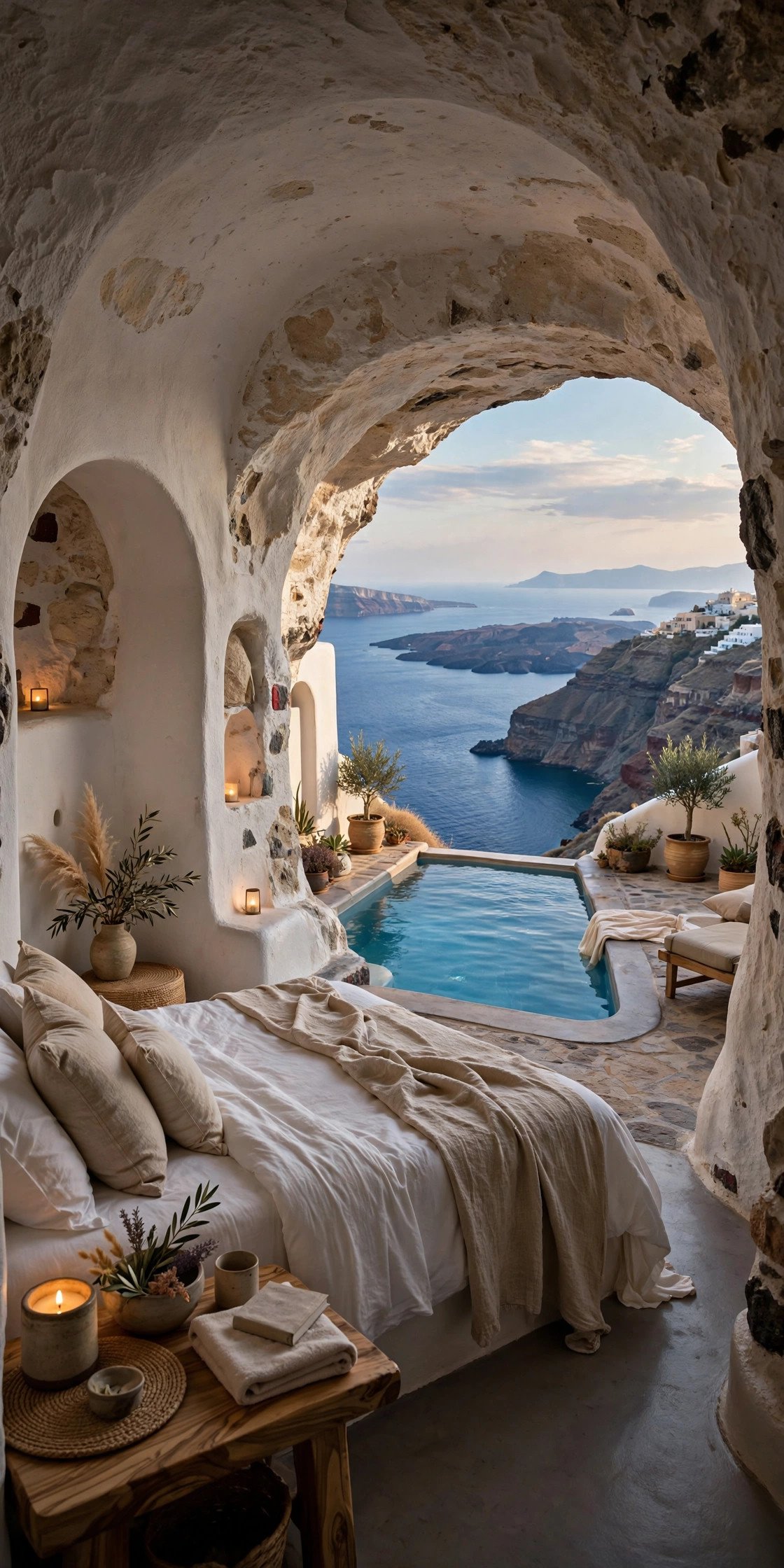 Santorini cave suite with caldera plunge pool