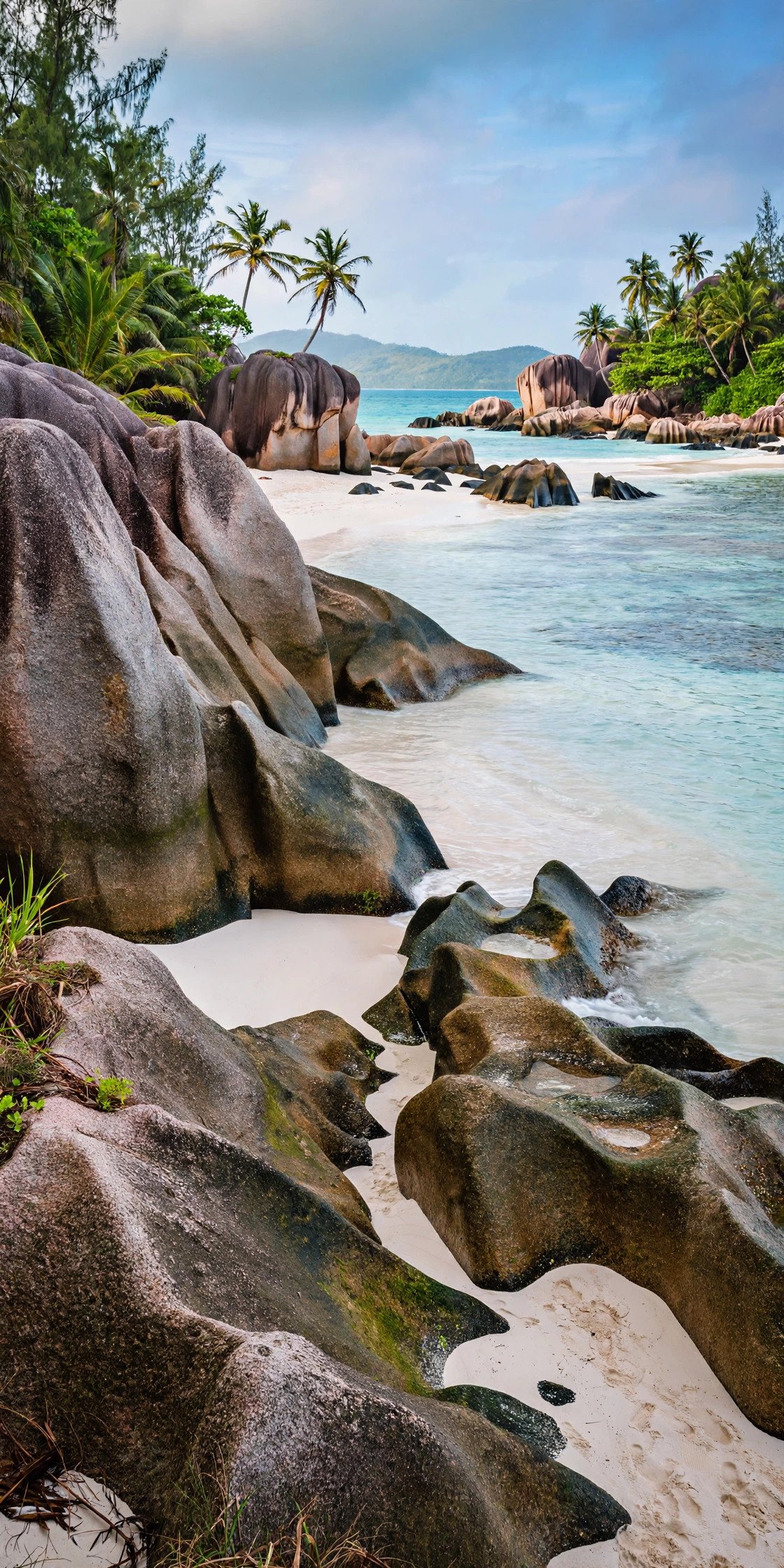 Seychelles beach with granite boulders