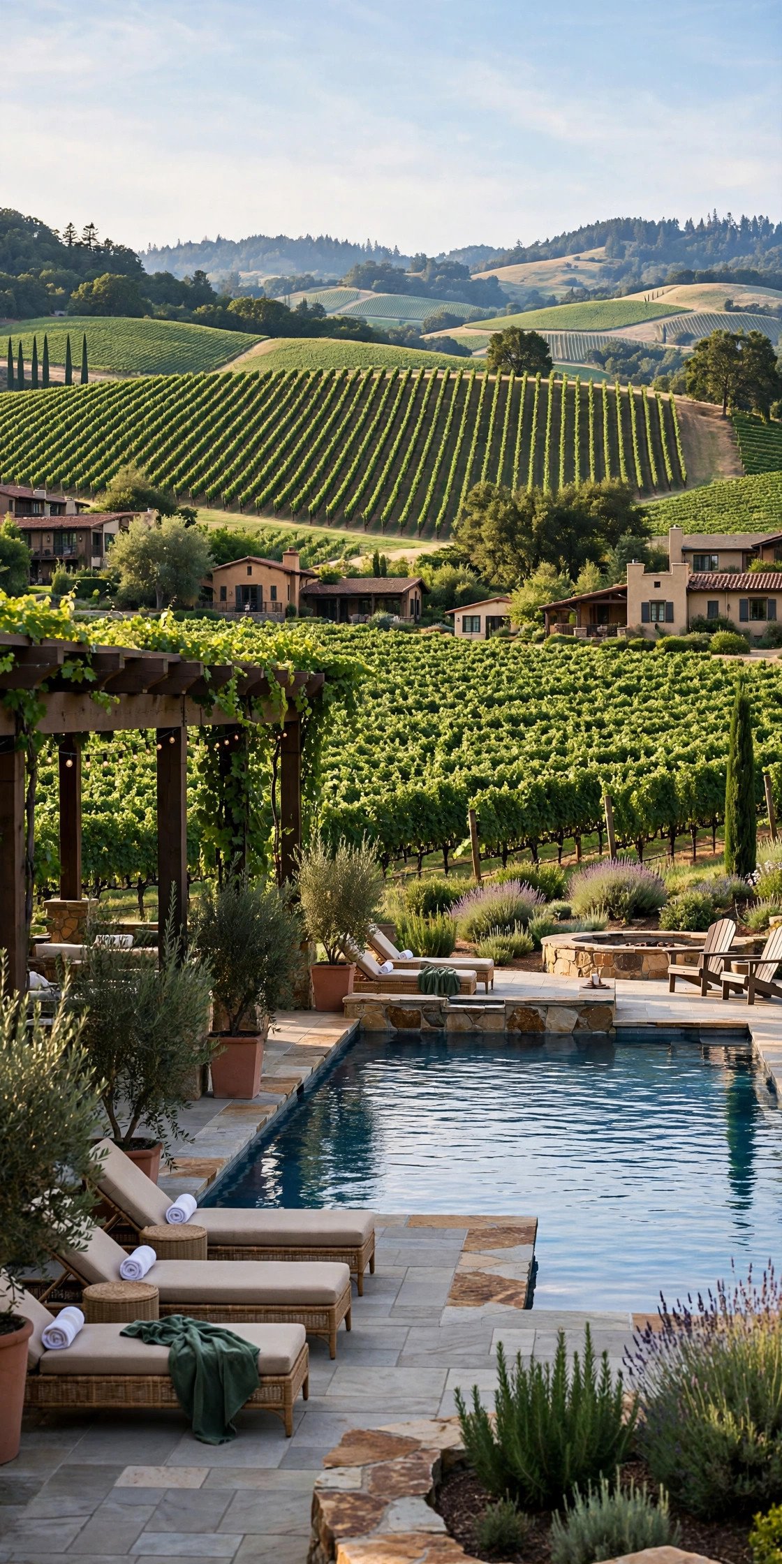 Napa resort pool among vineyards