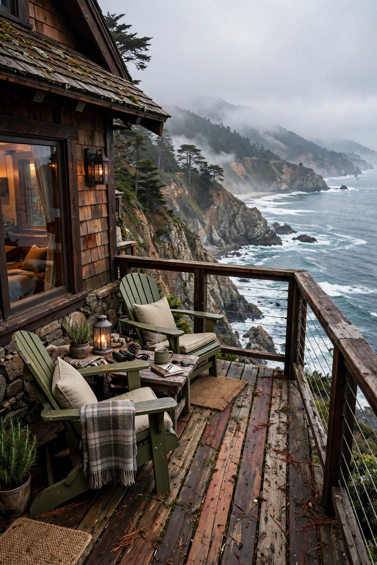 Big Sur lodge deck over Pacific cliffs