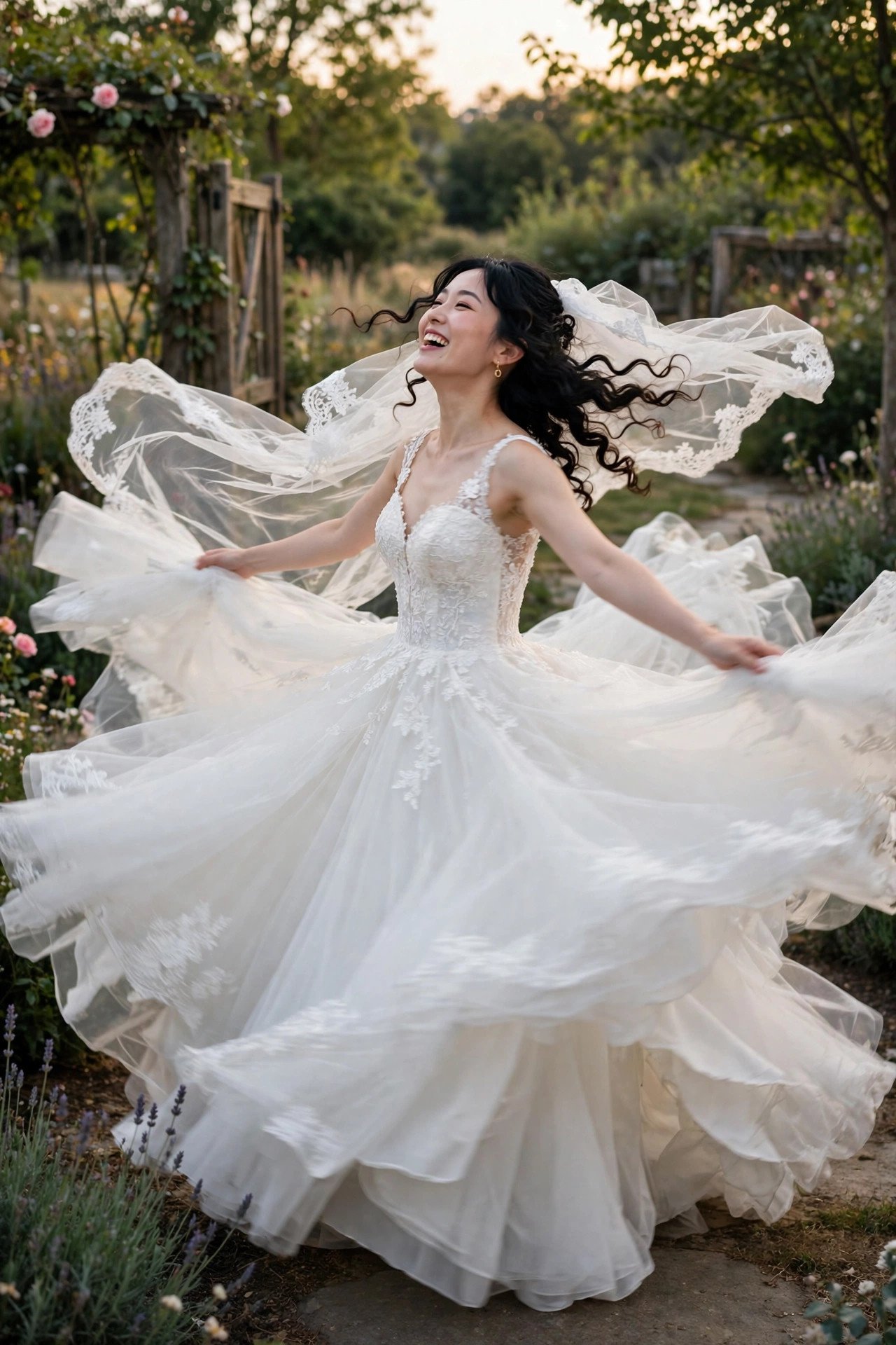 Bride twirling with dress fanning out