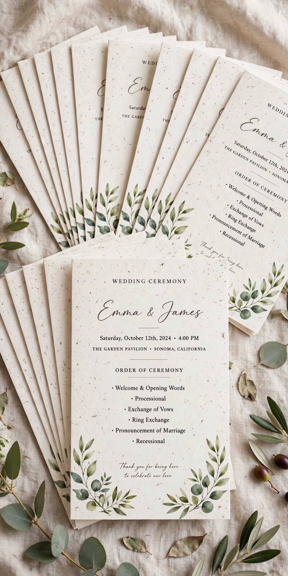 Wedding ceremony programs fanned out