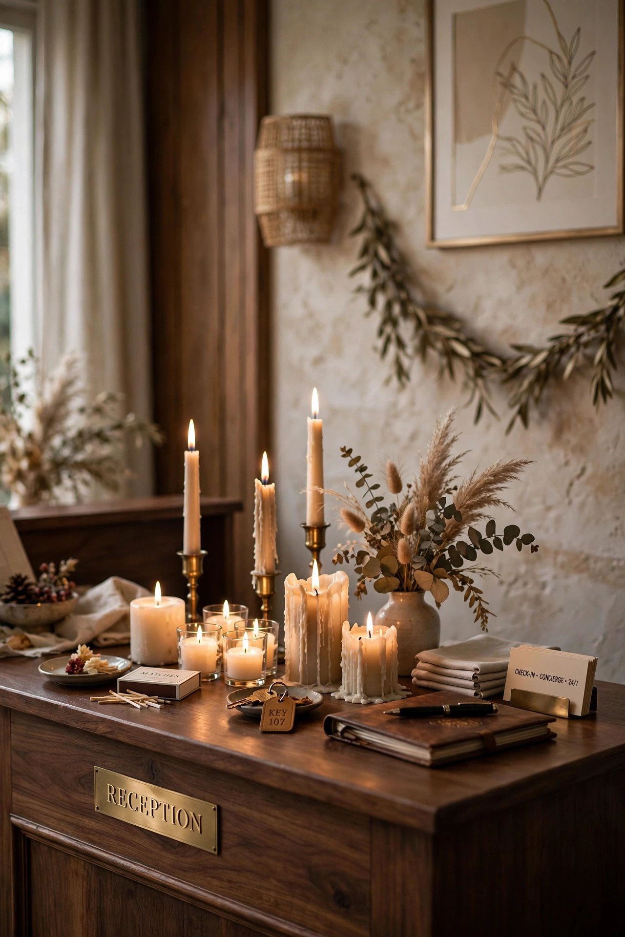 Reception room details with candles