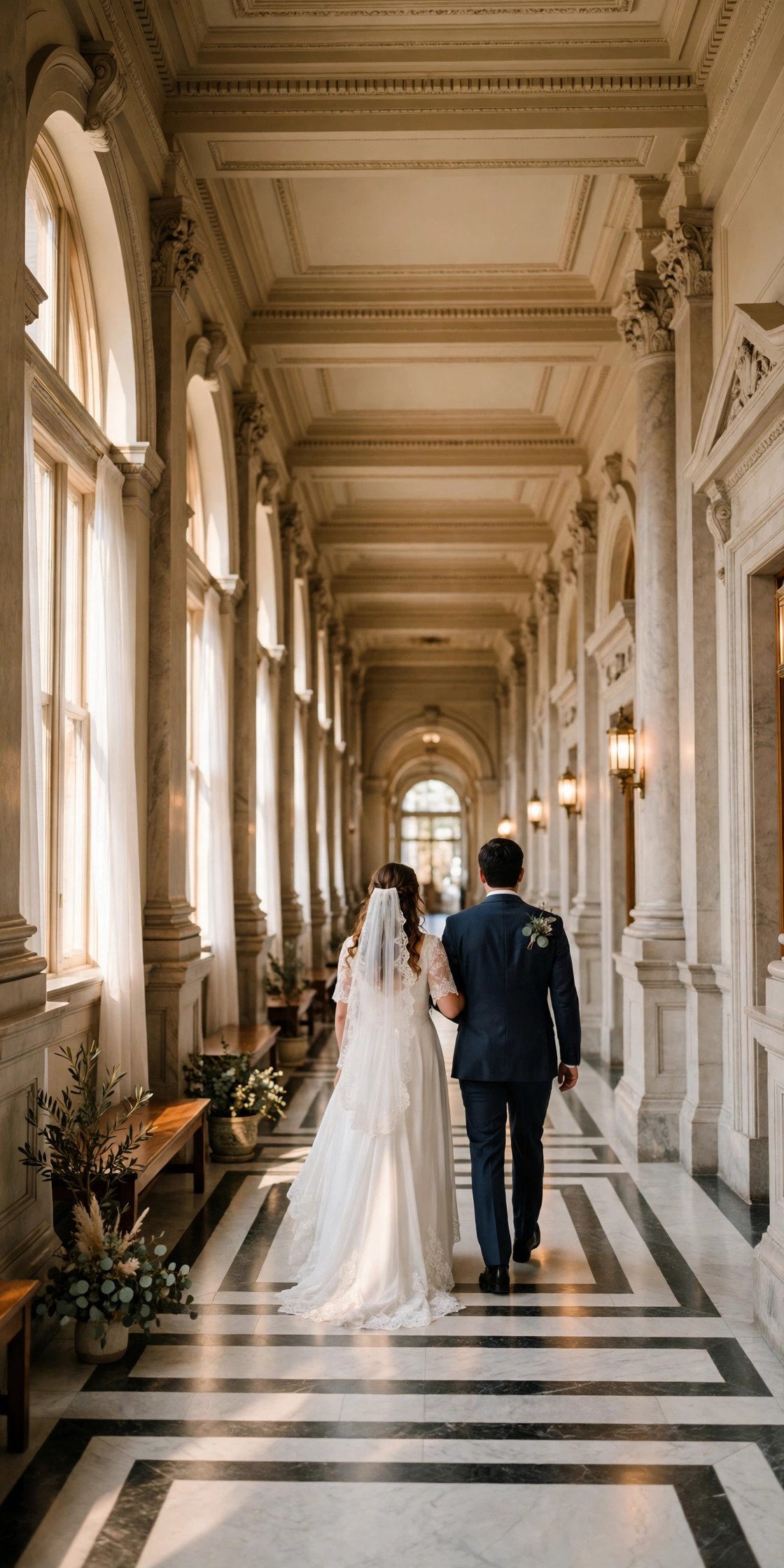 Old-fashioned marriage paperwork being checked against modern requirements