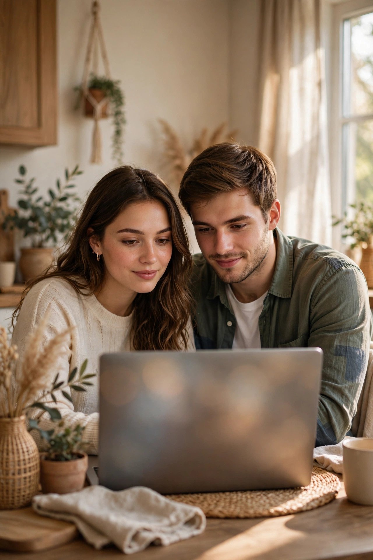 Young couple researching age requirements for marriage licenses