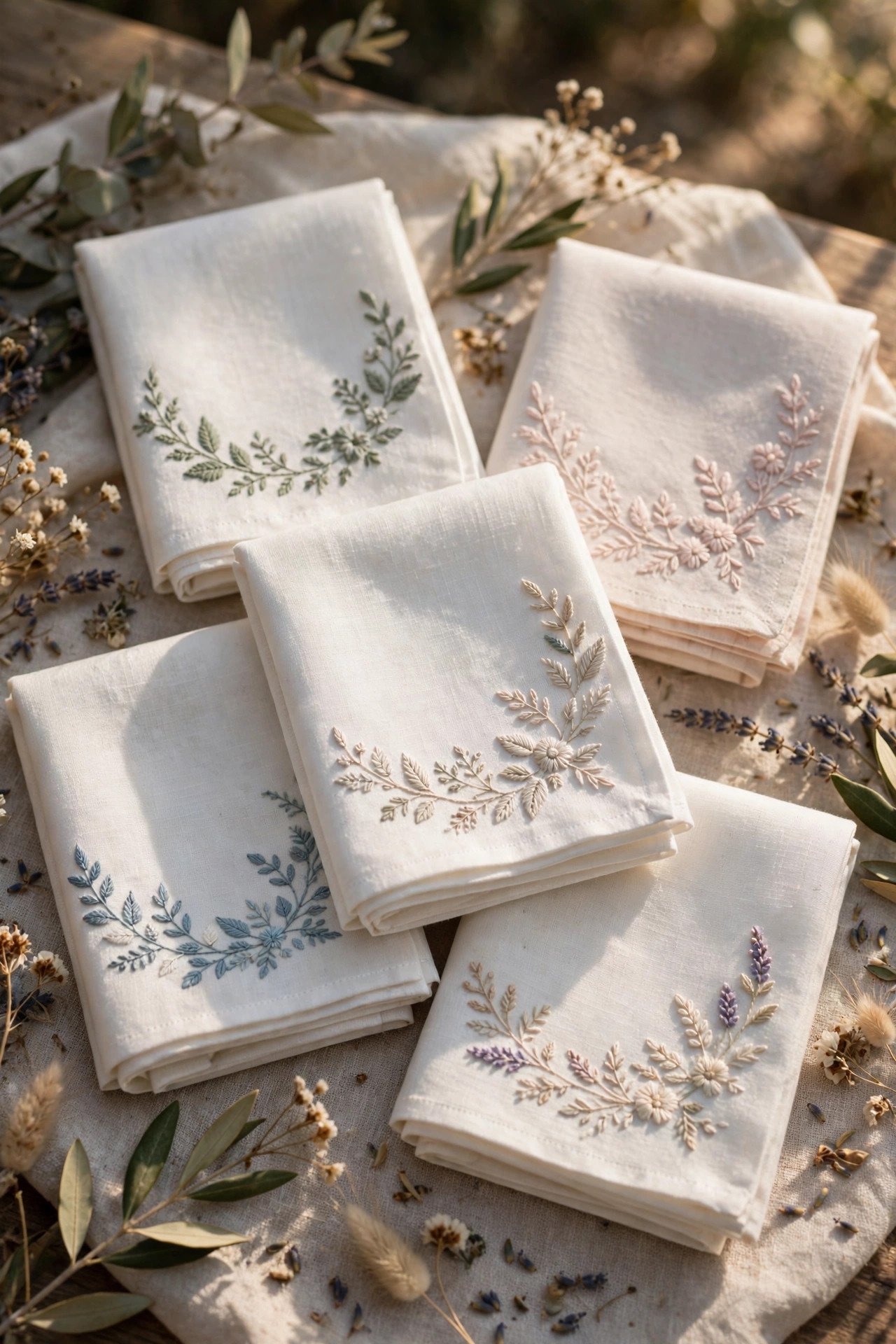 Handkerchiefs embroidered with the couple's initials