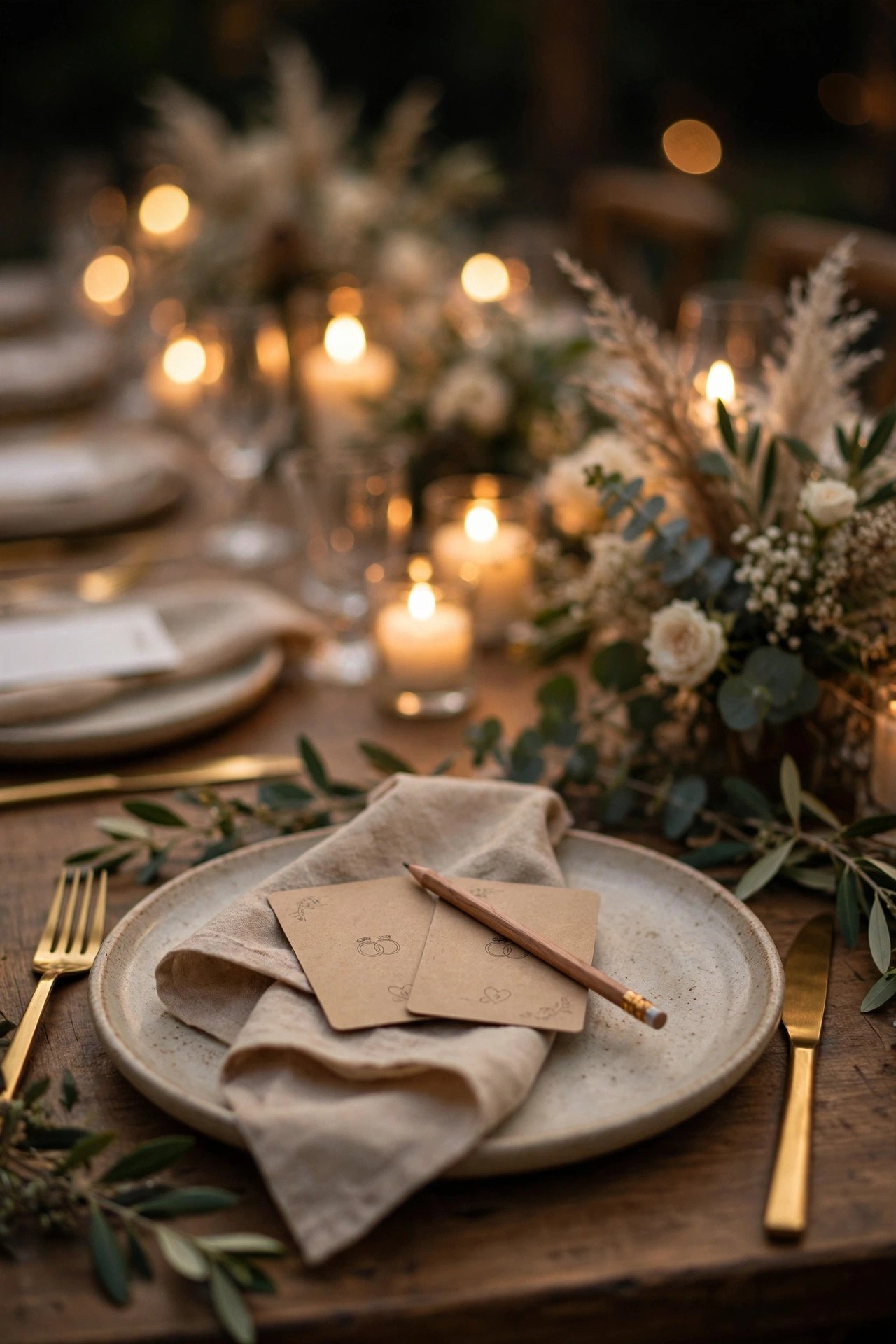 Trivia cards about the couple at each place setting