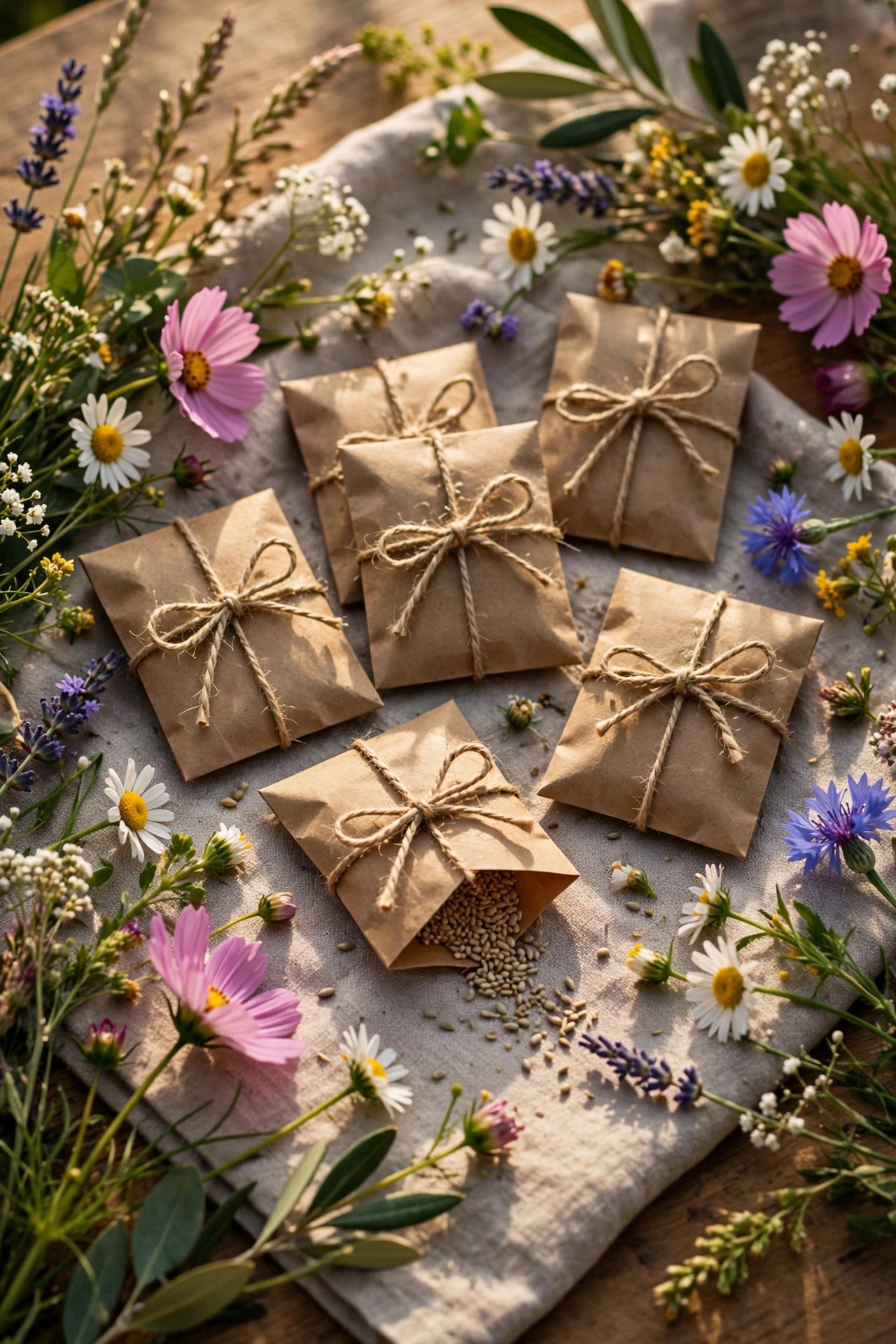 Wildflower Seed Packets styled for a modern 2027 wedding day