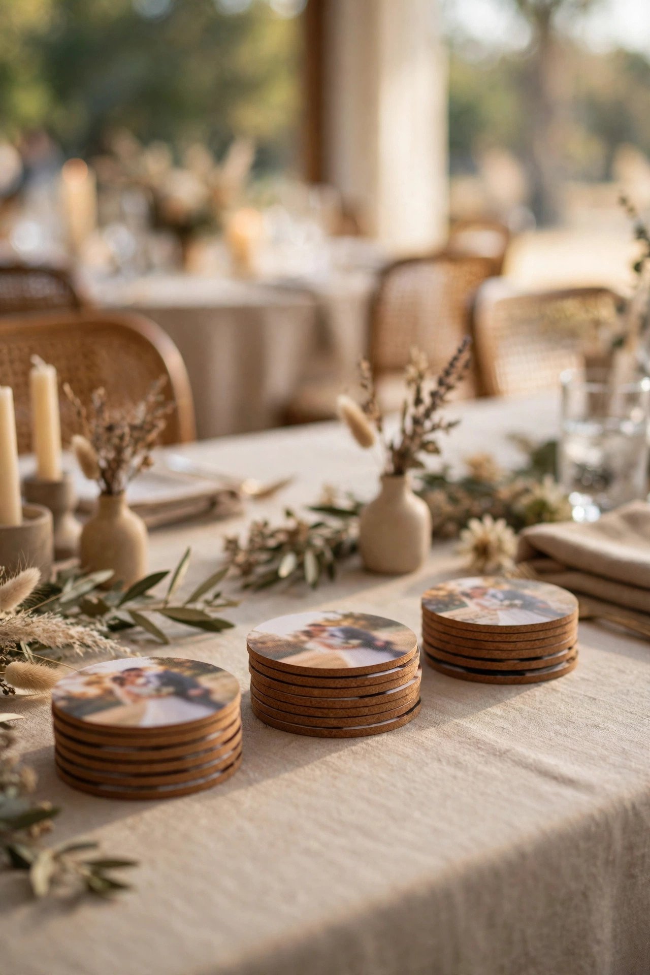 Custom Photo Coasters styled for a modern 2027 wedding day