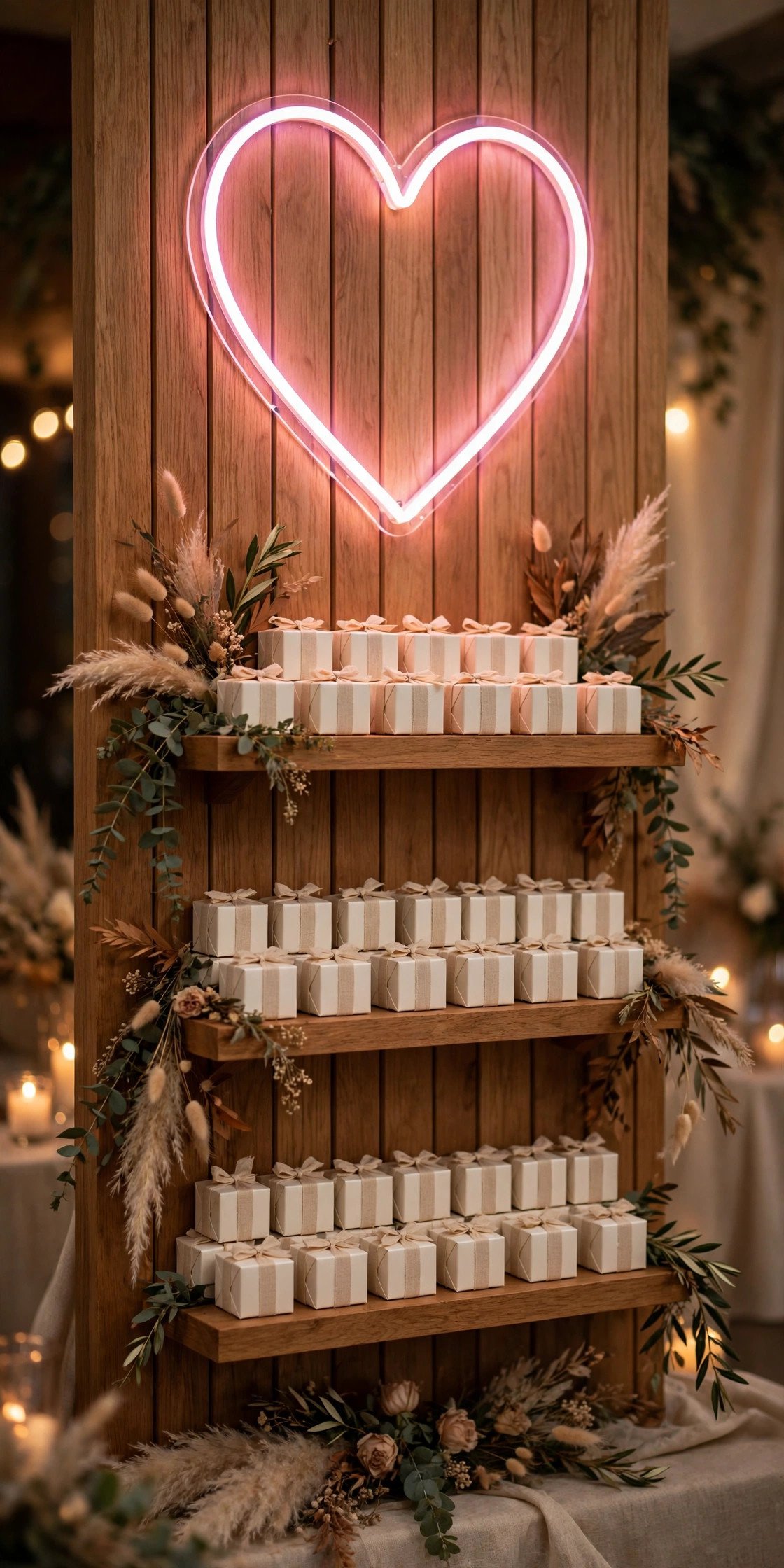 Neon Sign Favor Wall on display at a 2027 wedding