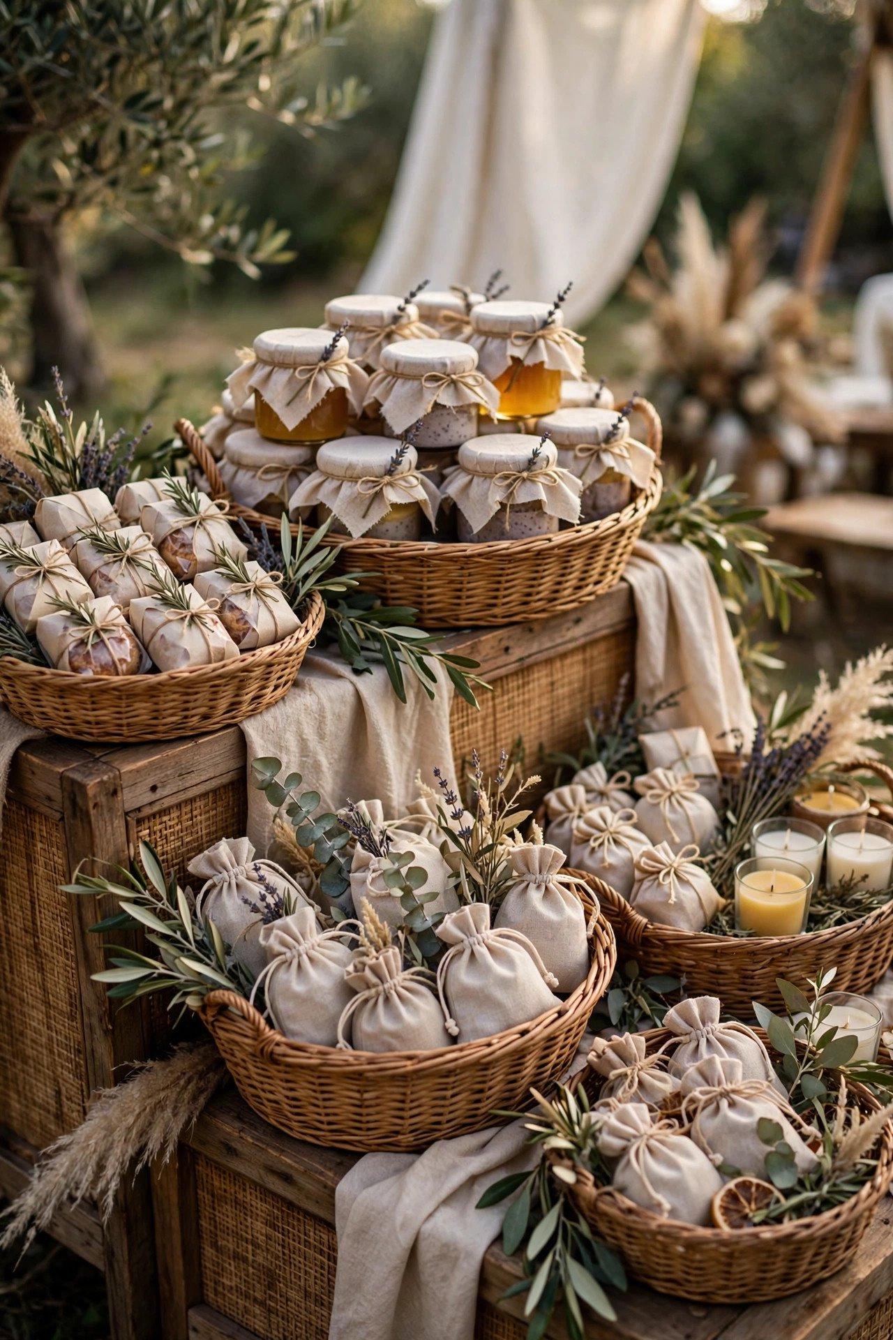 Basket Market Stall in soft light at a 2027 wedding