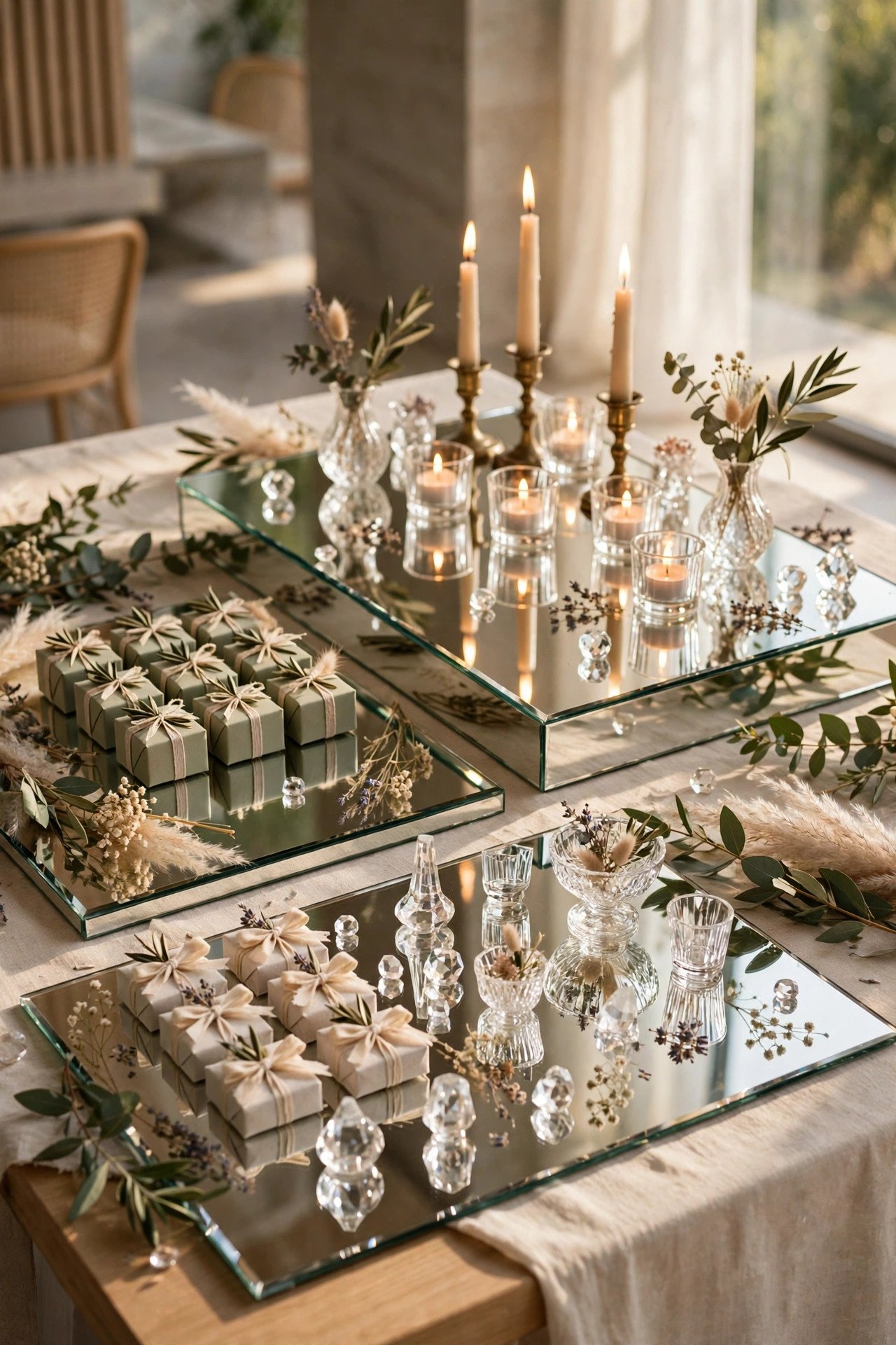 Mirror Tray Elegance Table styled for a modern 2027 wedding day
