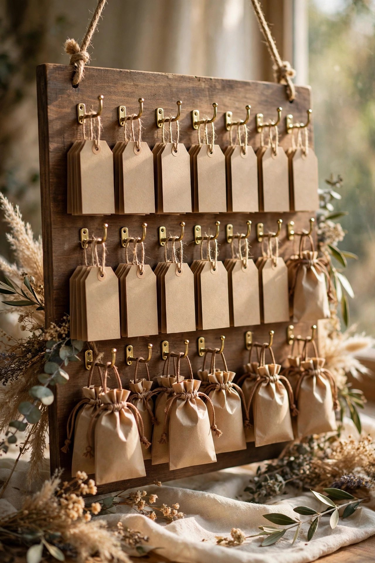 Hanging Tag Display Board styled for a 2027 wedding celebration