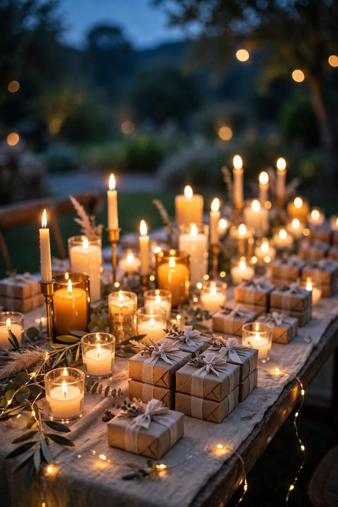 Candlelit Evening Favor Table styled for a 2027 wedding celebration