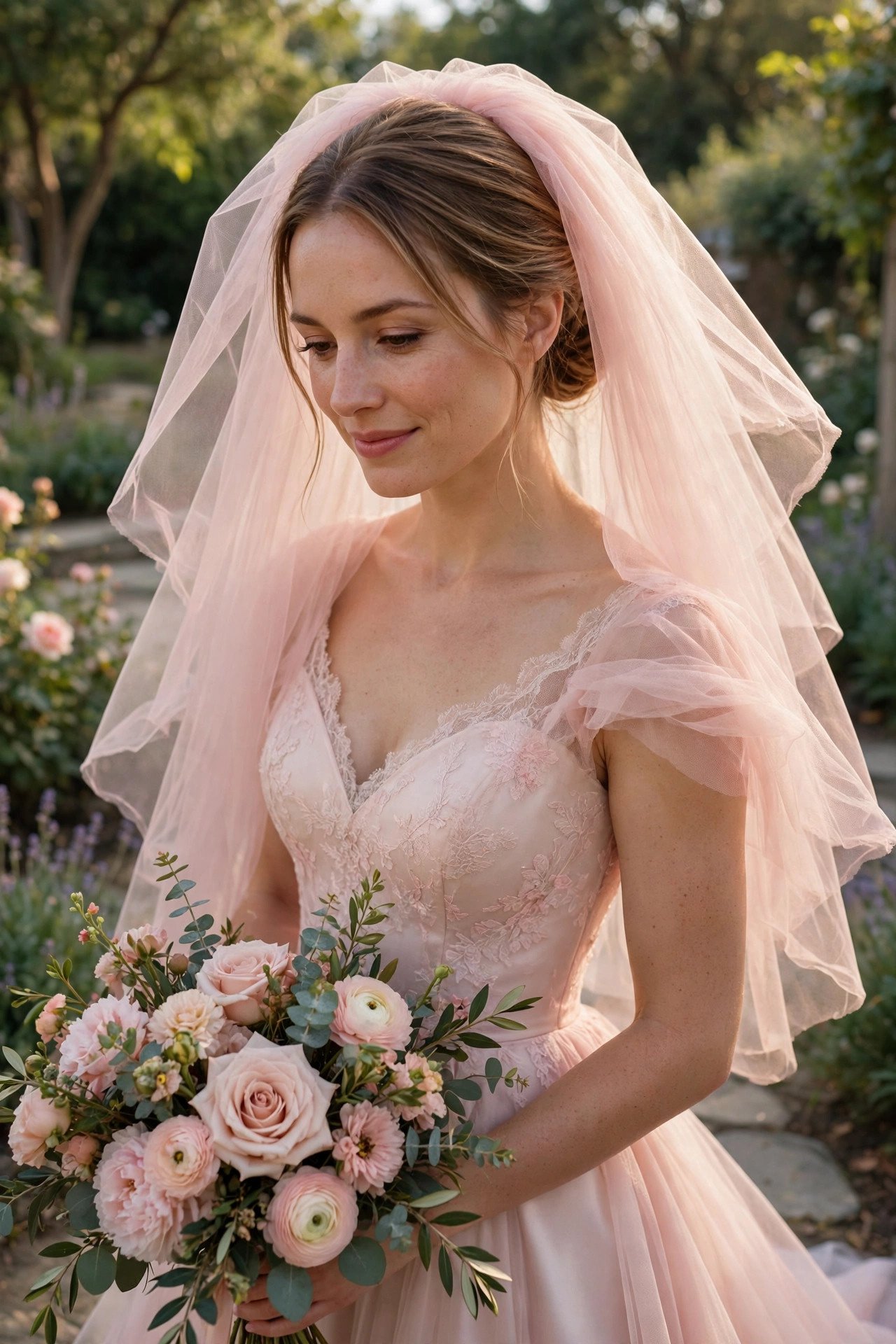 Blush Colored Veil on display at a 2027 wedding