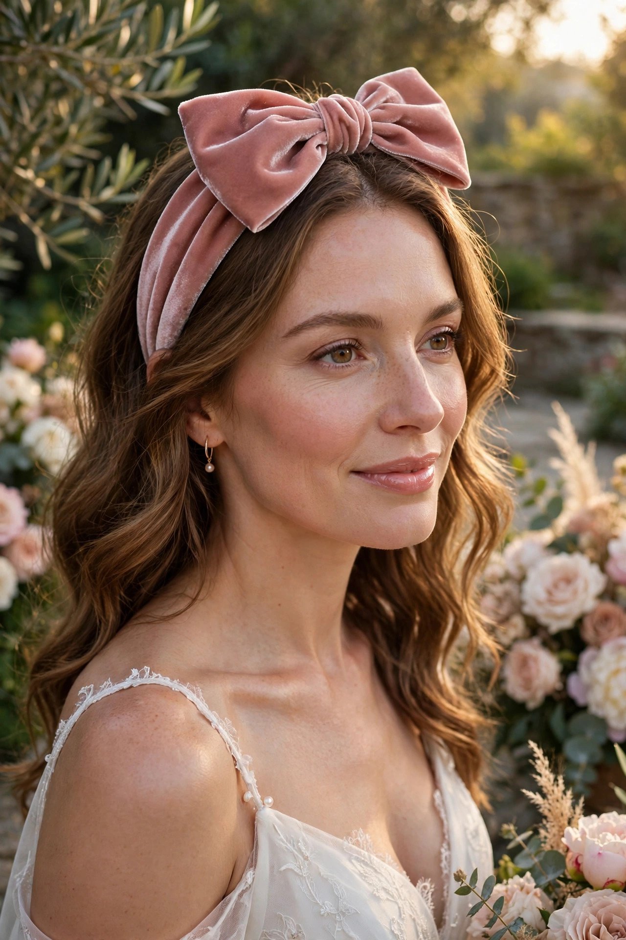 Velvet Bow Headband styled for a modern 2027 wedding day
