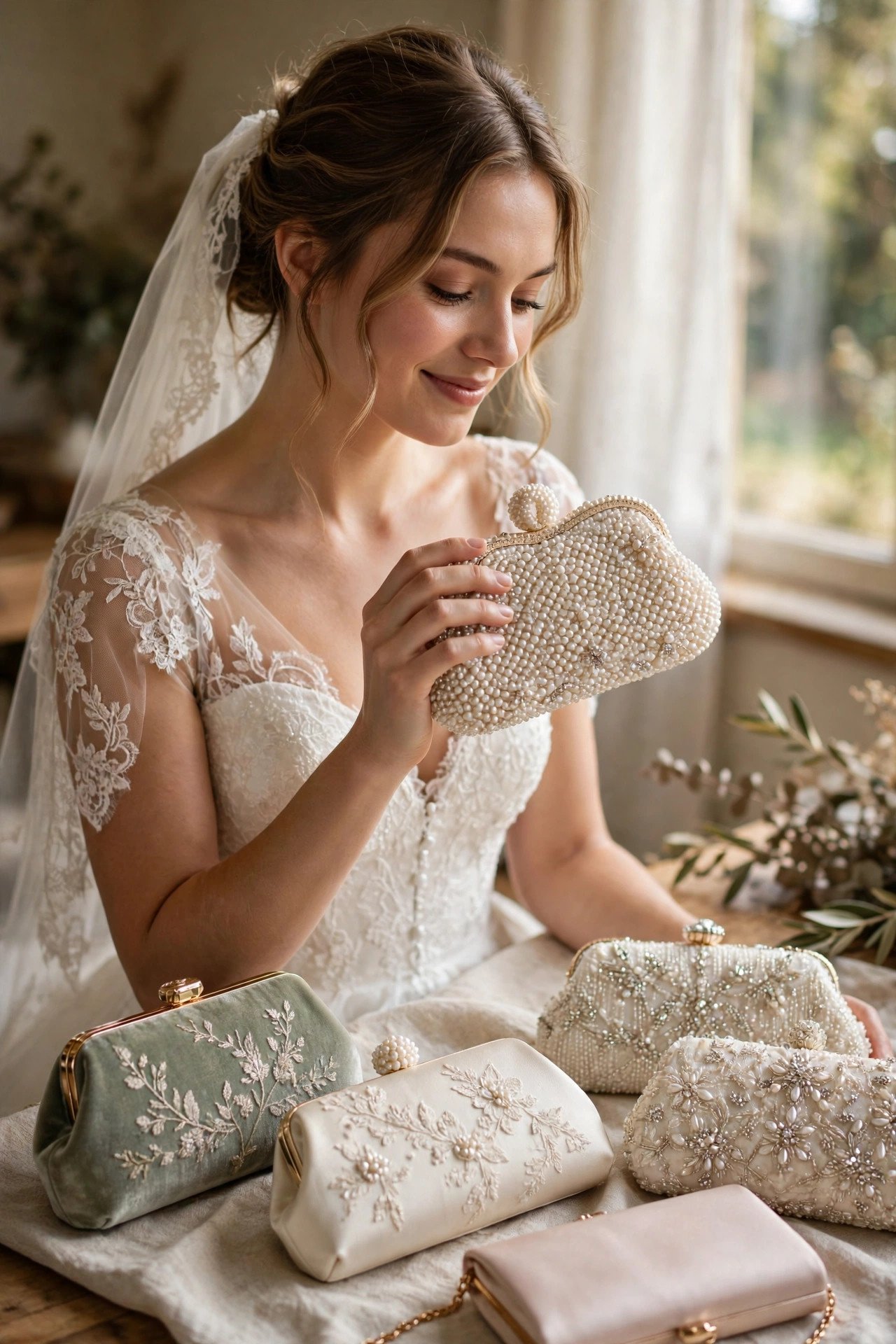 Bride showcasing 20 wedding day clutches inspiration for a 2027 wedding