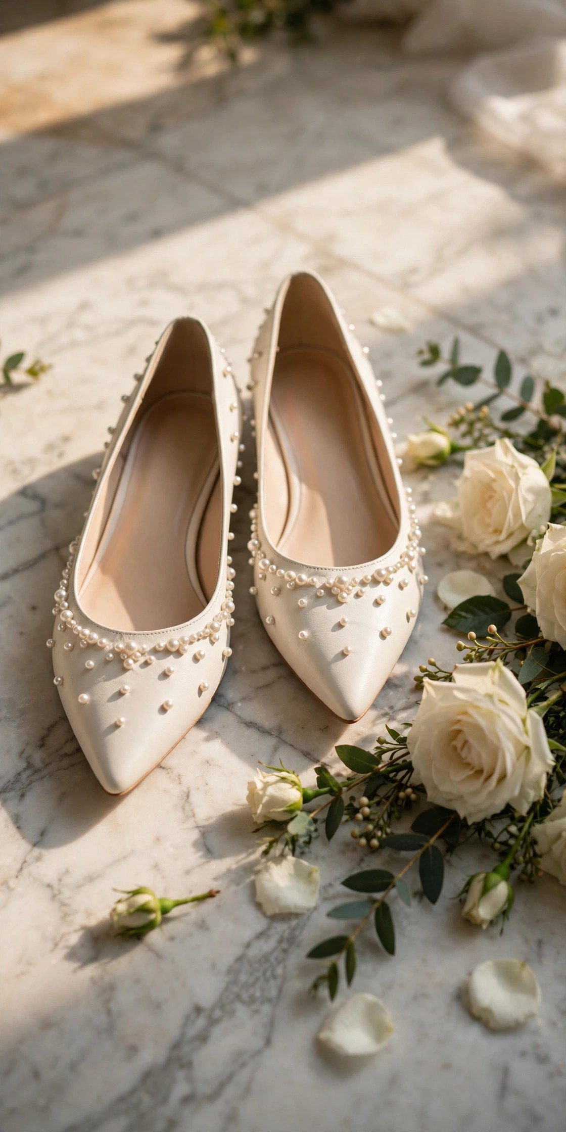 Pointed flats decorated with small pearls