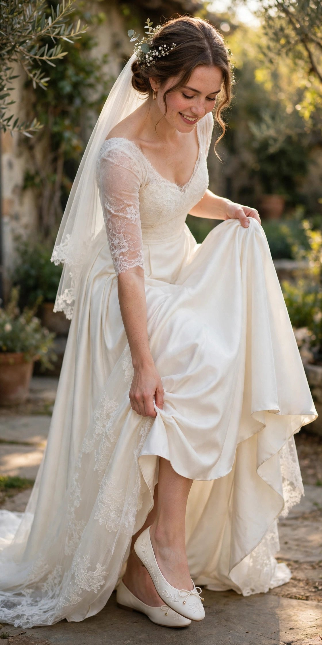 Bride showcasing 20 comfortable flat wedding shoes inspiration for a 2027 wedding