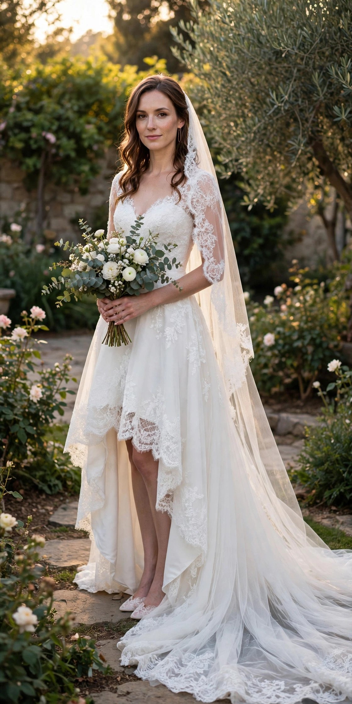 Bride in a high-low hem gown