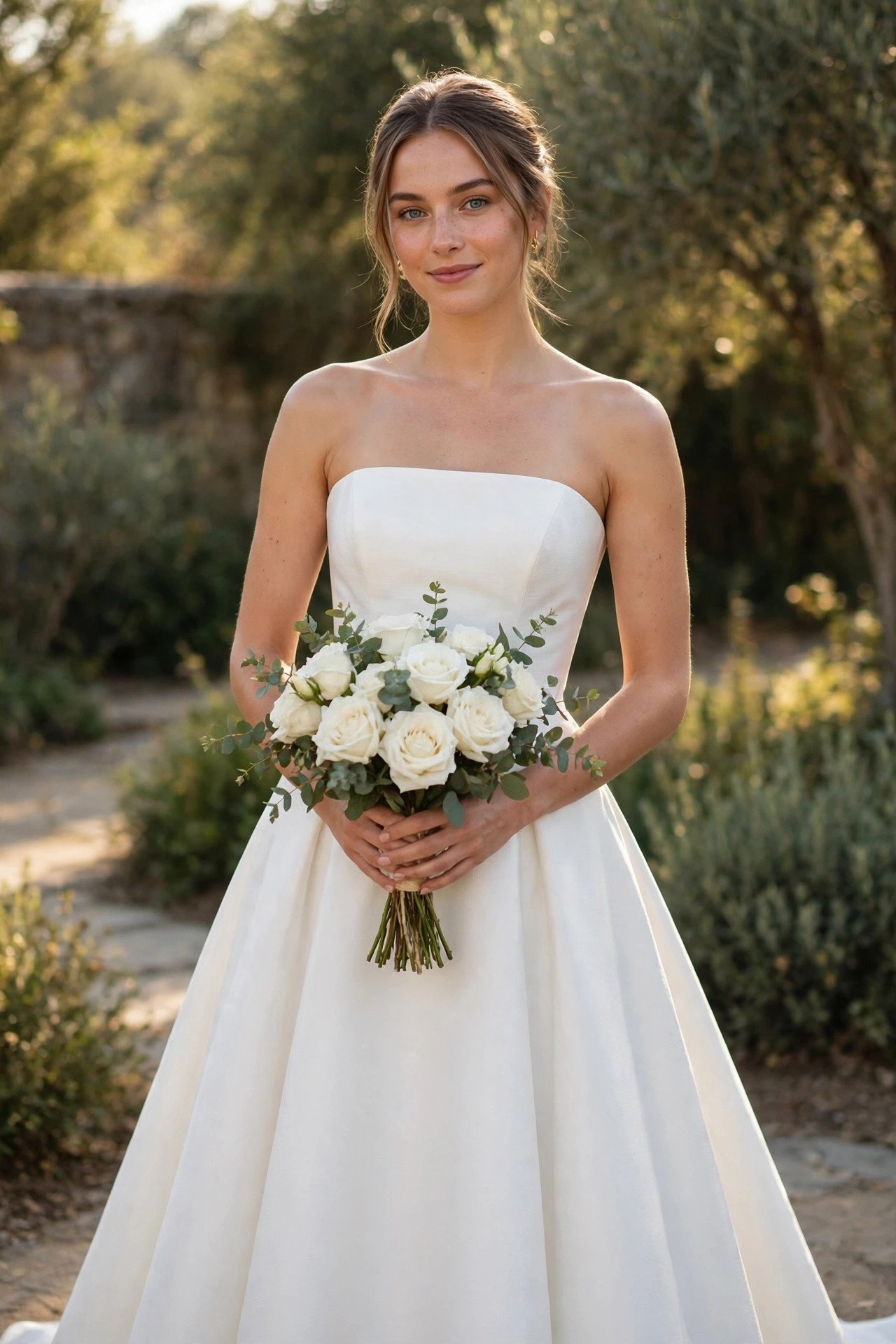 Strapless A-line gown with straight neckline