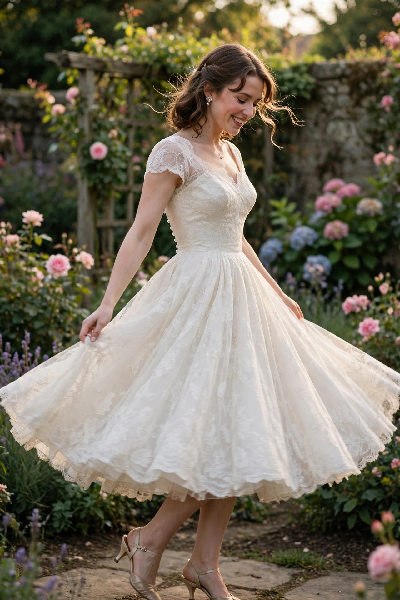 Tea-length A-line dress with full short skirt