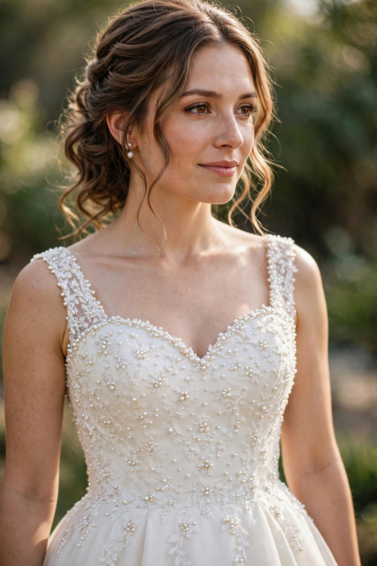 A-line gown with pearl details on bodice