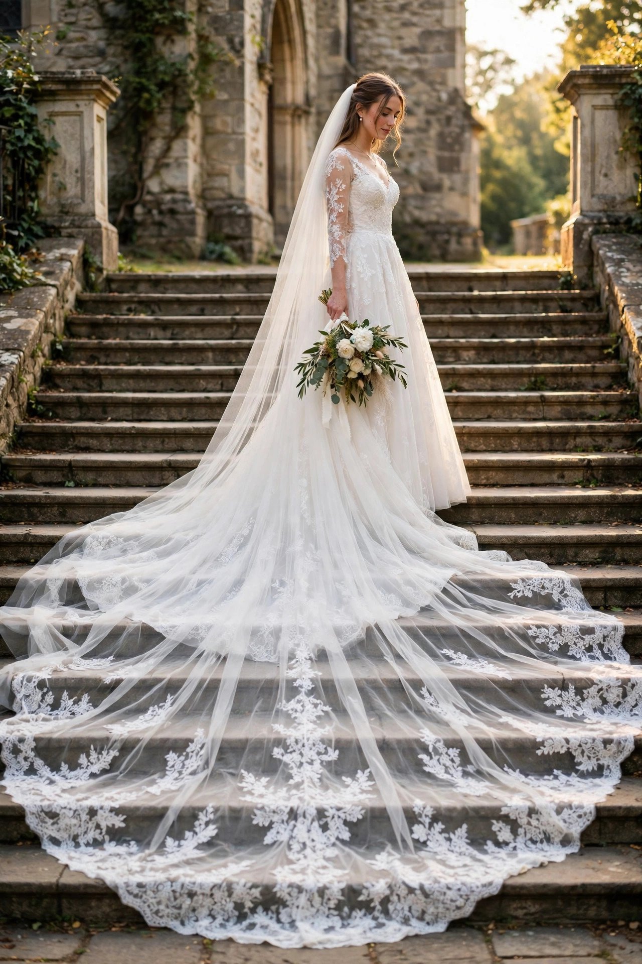 A-line gown with a long cathedral train