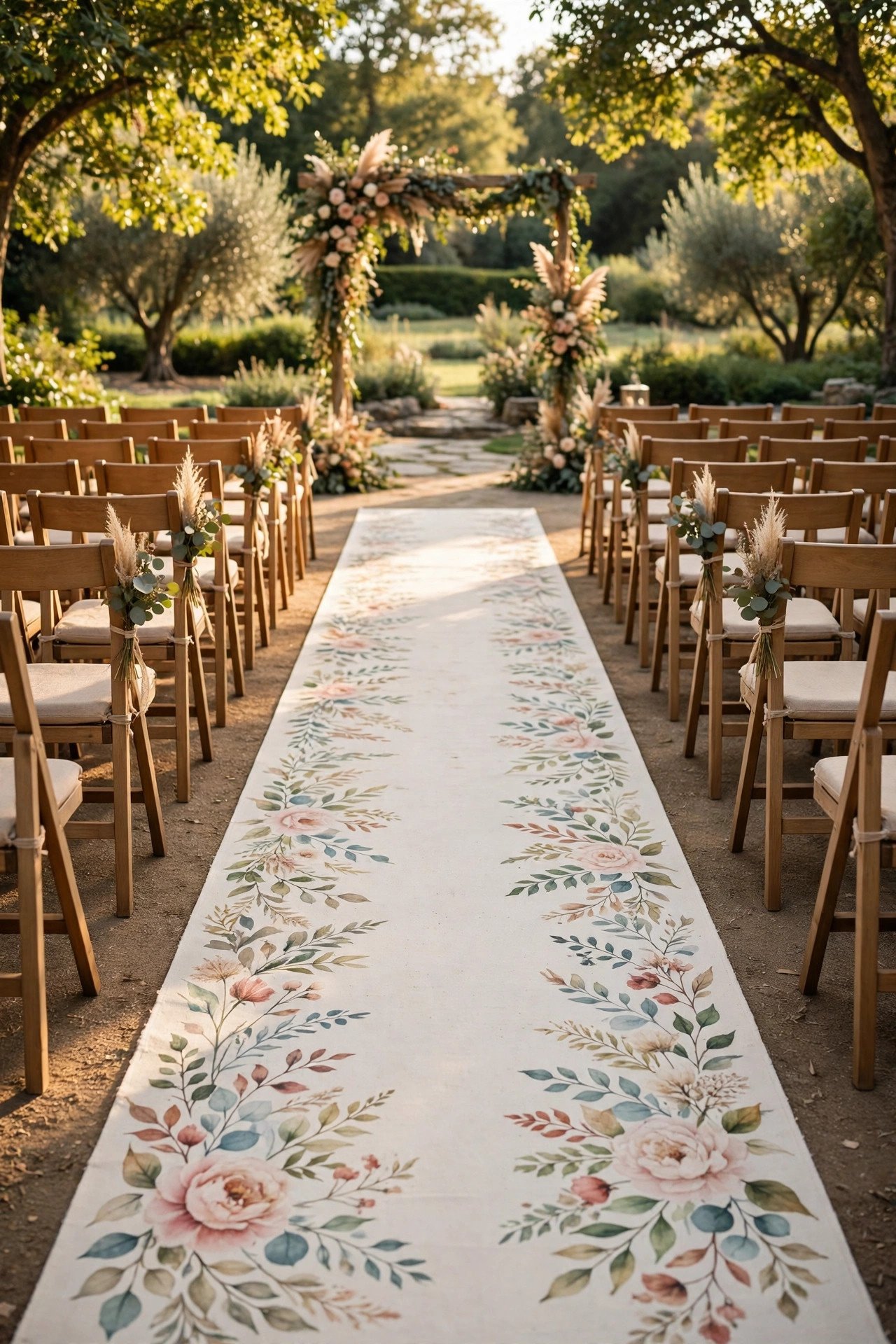 Aisle runner hand-painted with a love quote along its length