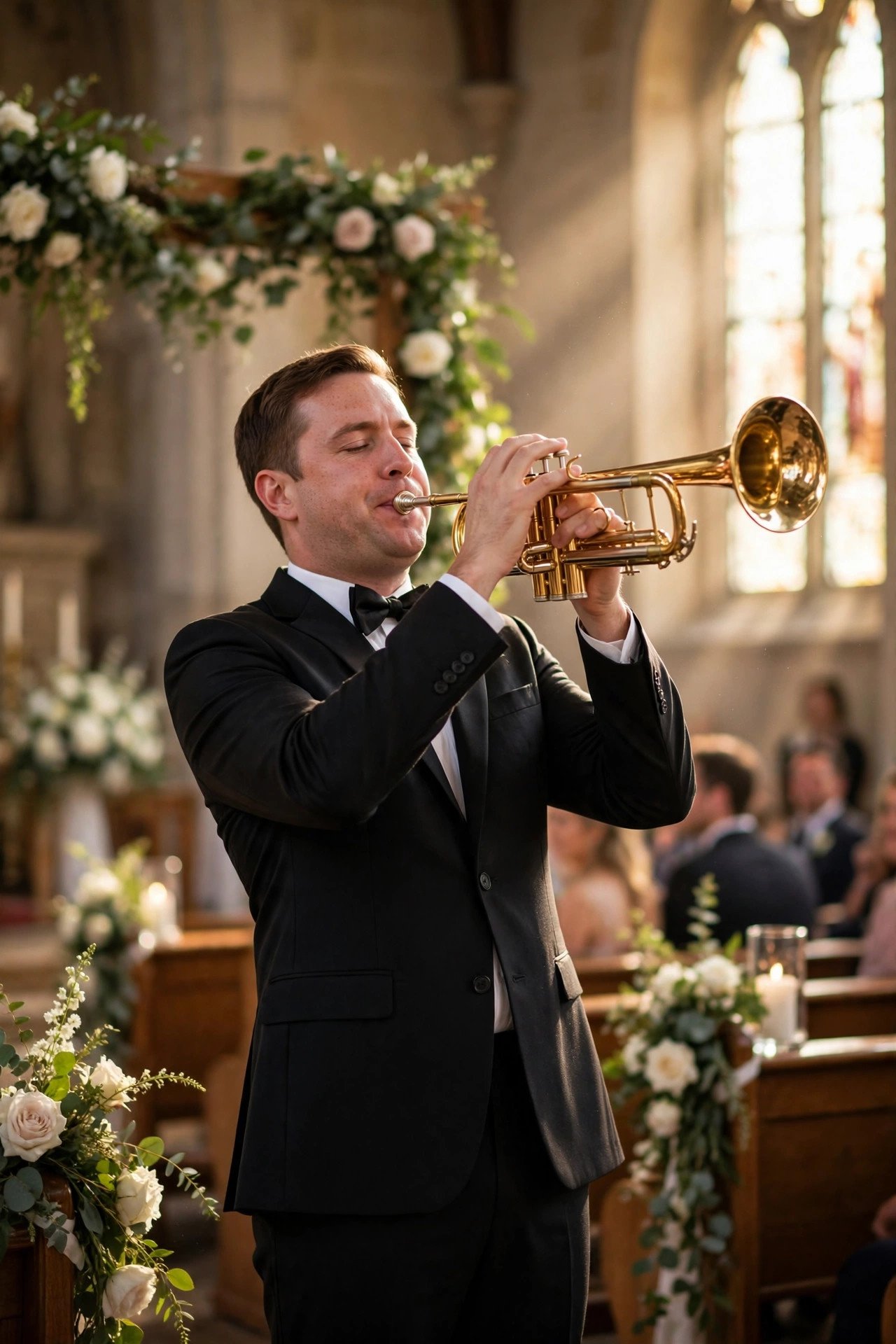 Wedding ceremony musicians performing Trumpet Voluntary