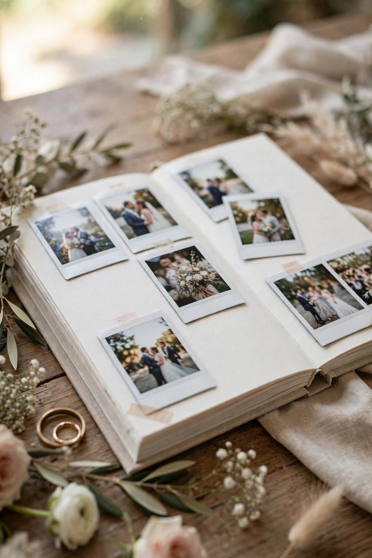 Guest book with instant photos and handwritten notes