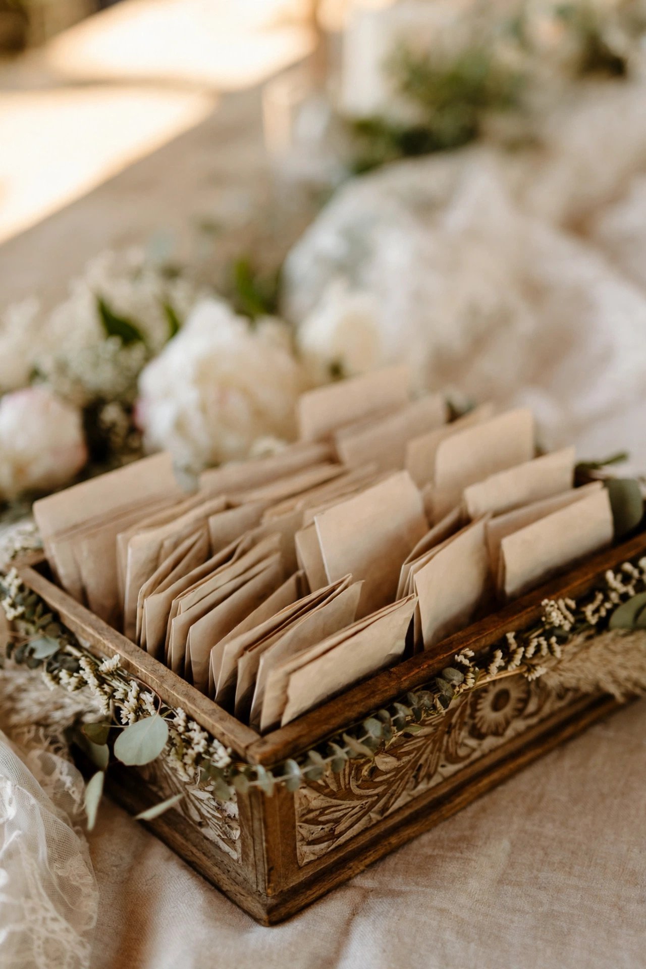 Decorative box filled with handwritten advice cards
