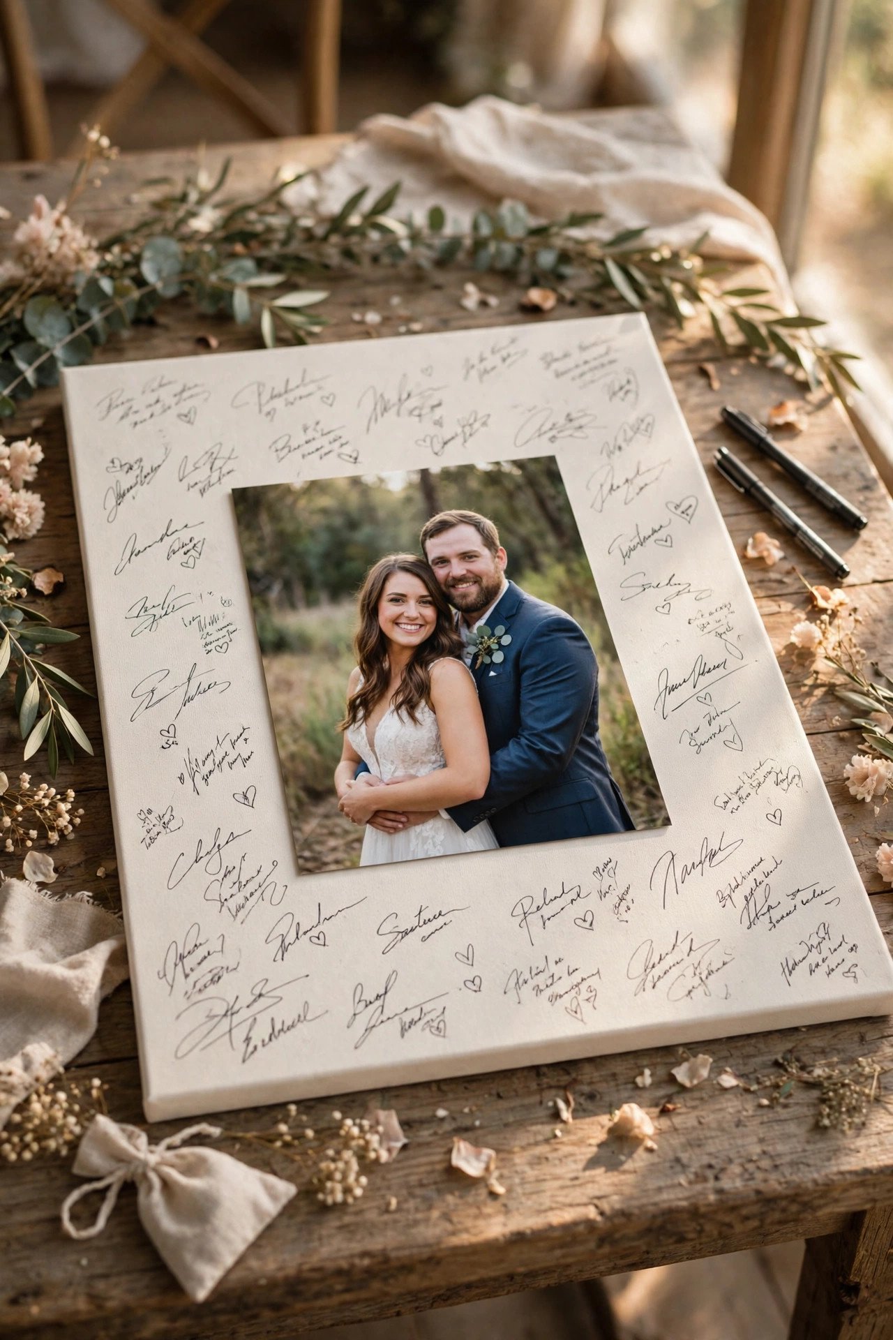 Large photo mat signed around an engagement photo