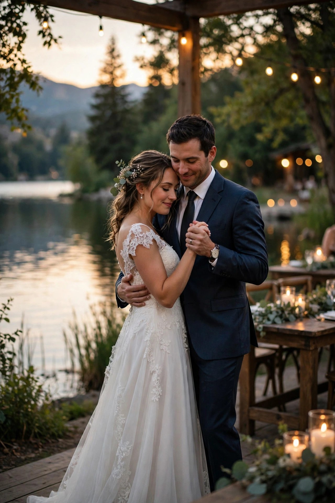 Couple sharing their first dance to Unchained Melody