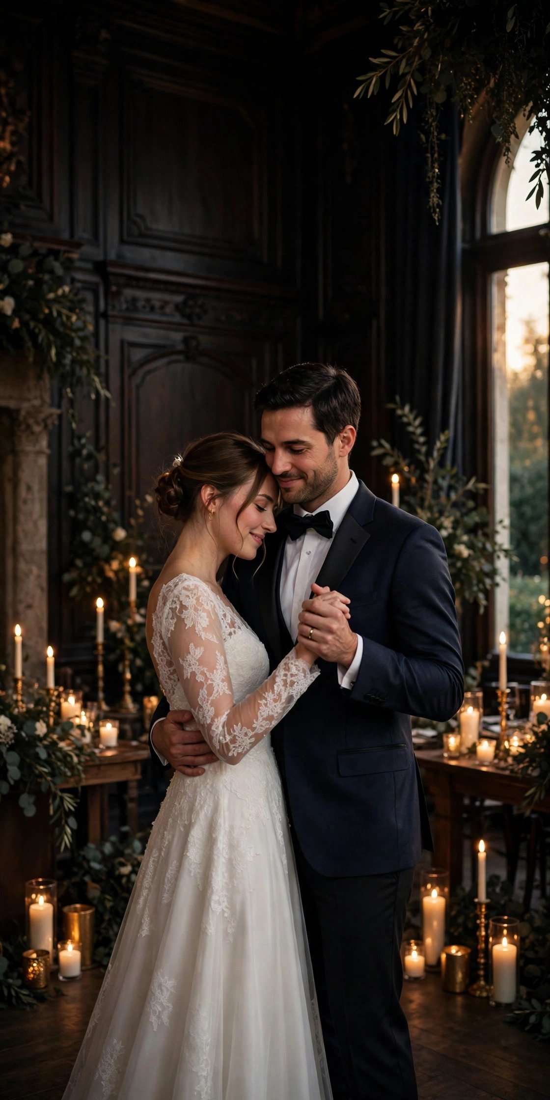 Couple sharing their first dance to Conversations in the Dark