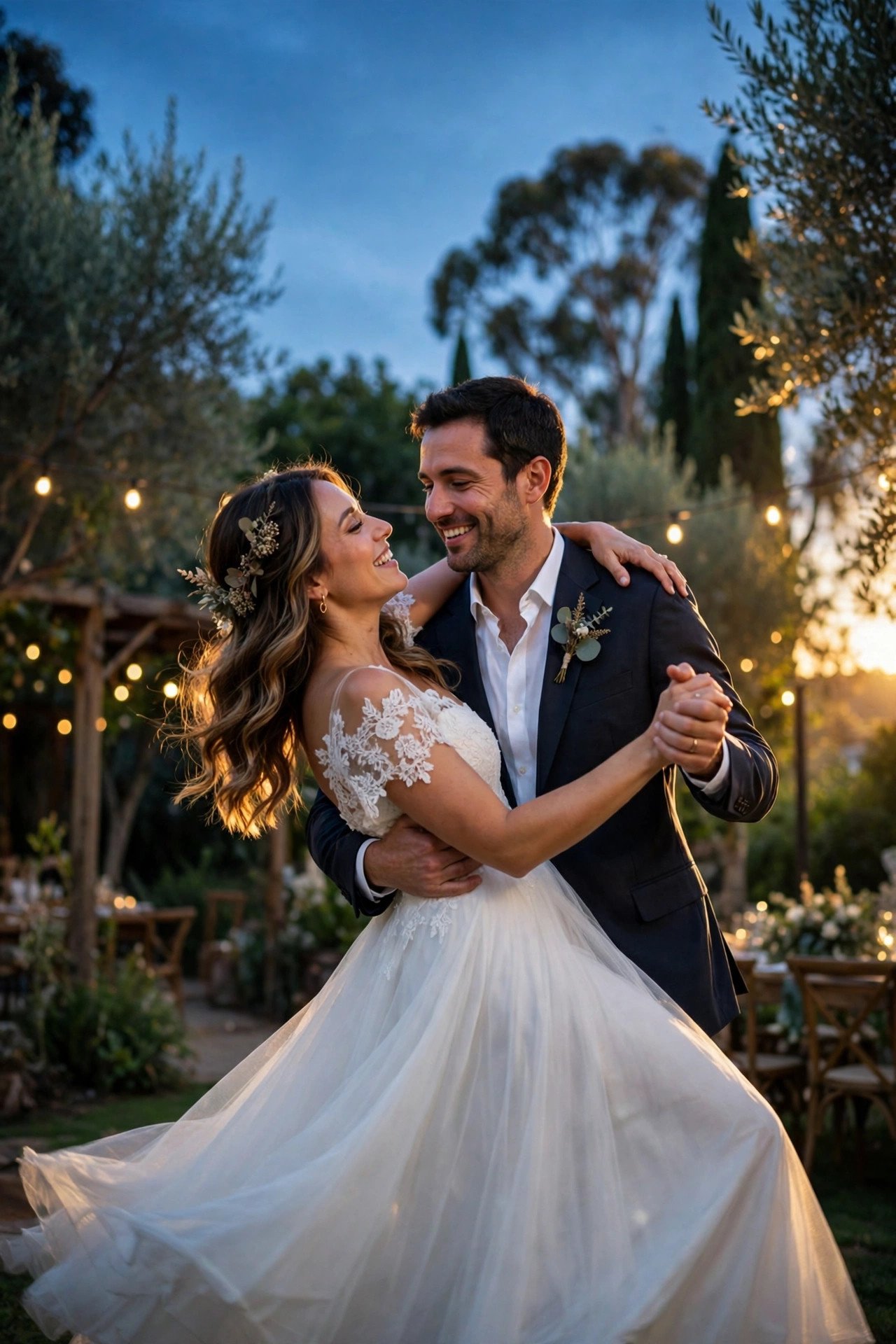 Couple sharing their first dance to What a Wonderful World