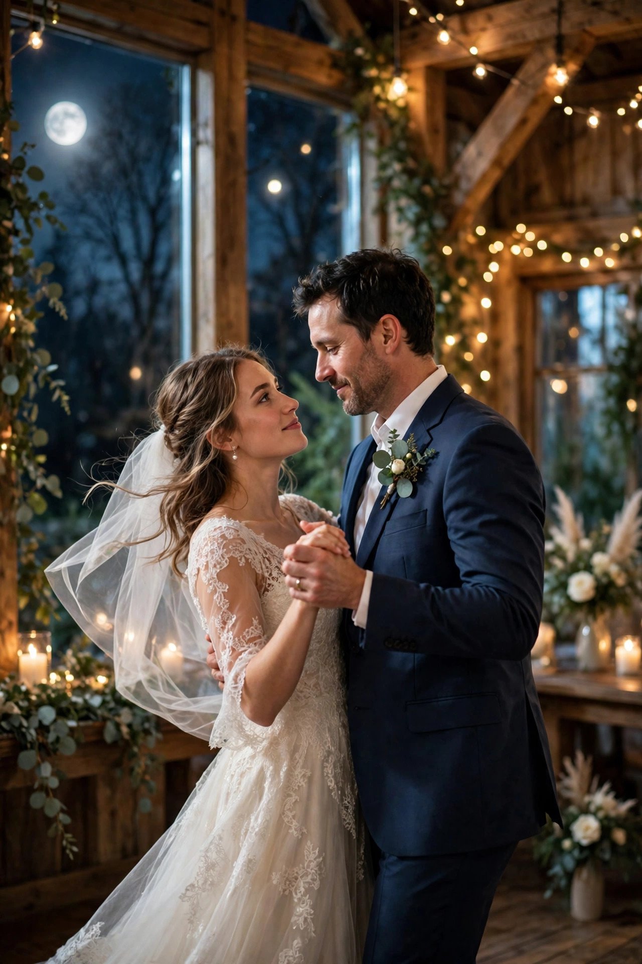 Couple sharing their first dance to Dream a Little Dream of Me