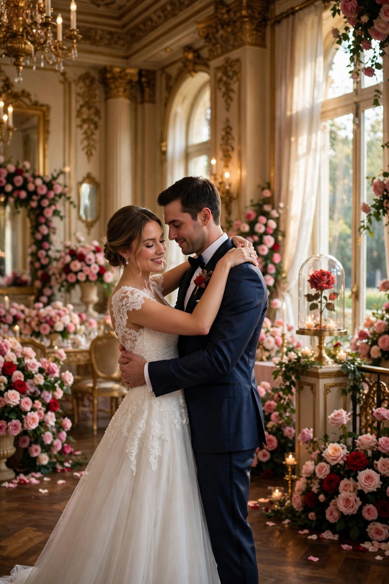 Couple sharing their first dance to Beauty and the Beast